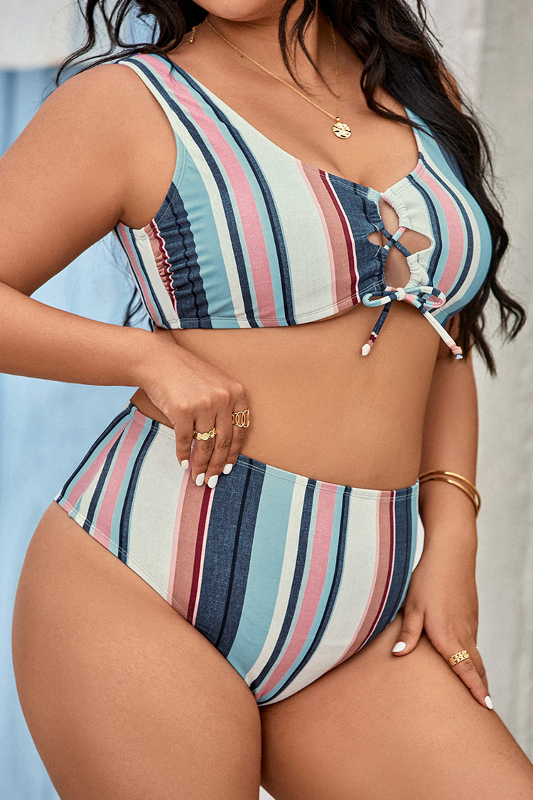 Conjunto de bikini Bralette con escote scoop Cintura alta Talla grande