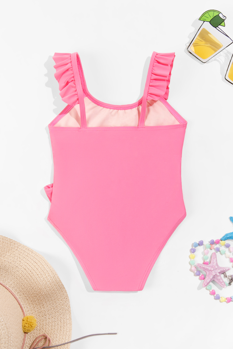 Hoher Halsausschnitt Badeanzug mit Gürtel in Rosa