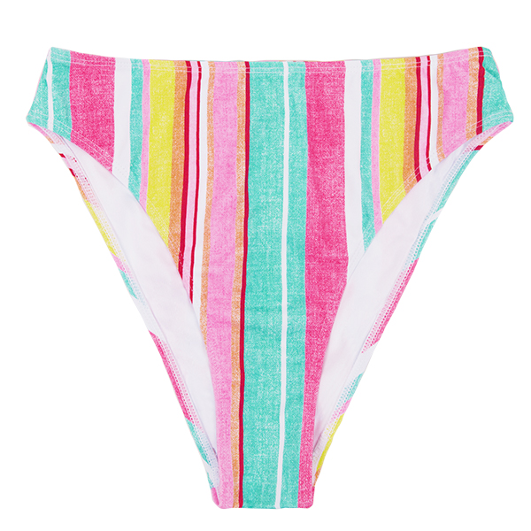 Soleil Stripe Cheeky High Leg High Waist Bikini Bottom