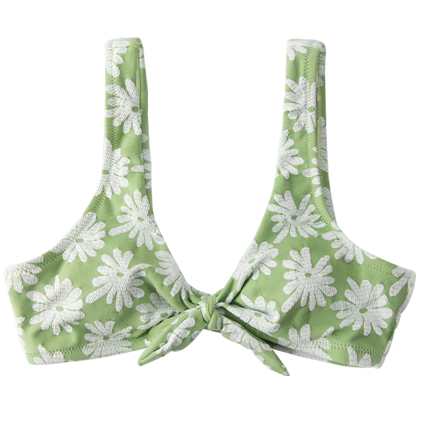 Light Green Floral Knotted Tank Bikini Top