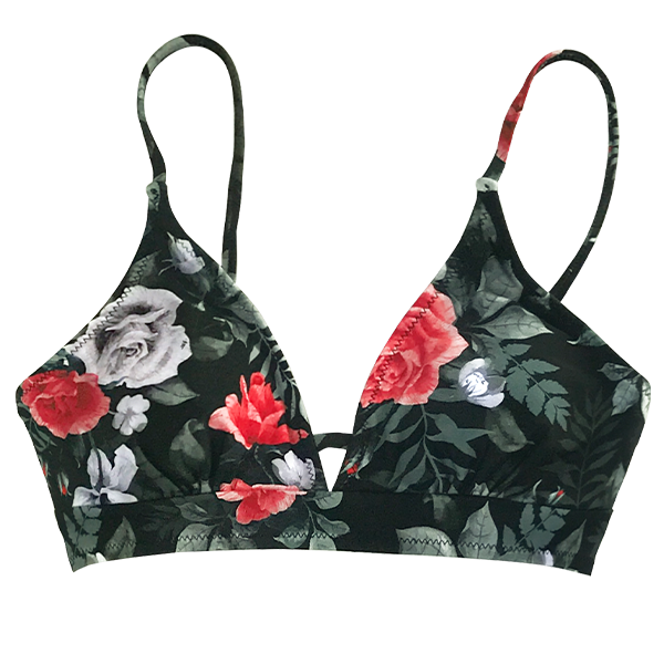 Red Floral V-Neck Bikini Top