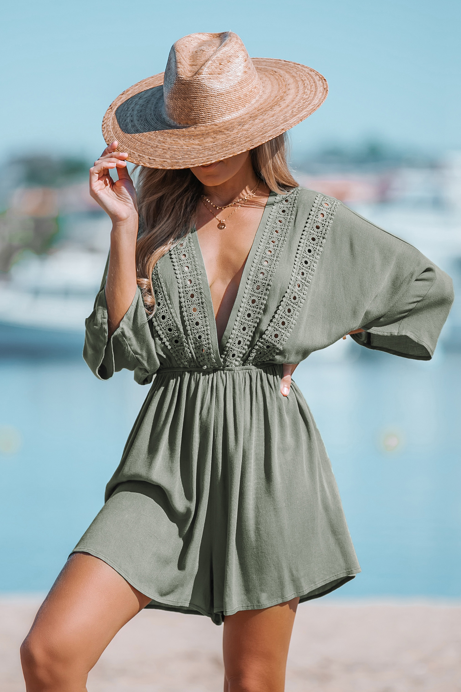 Lace Plunging Cover-Up Romper