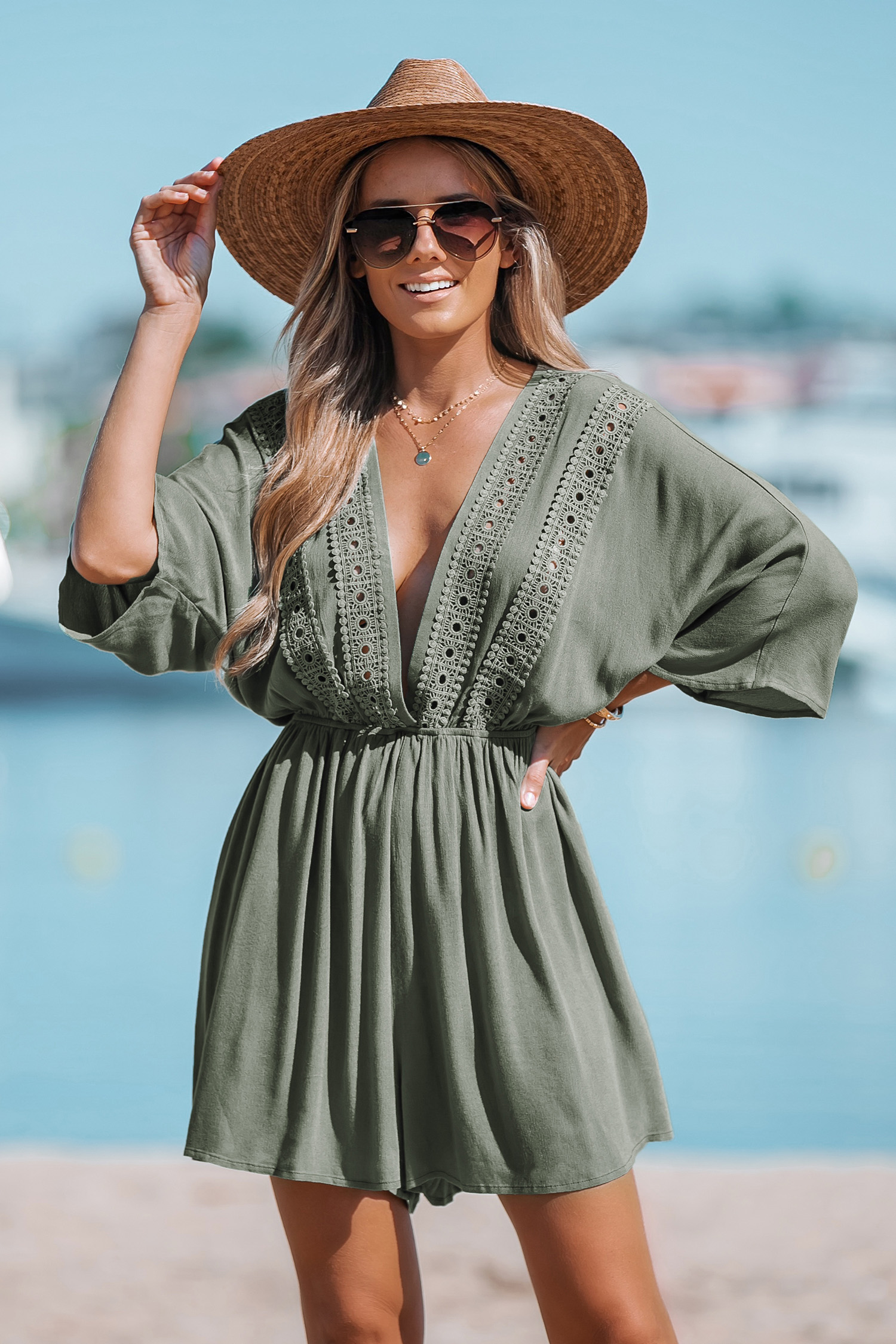 Lace Plunging Cover-Up Romper