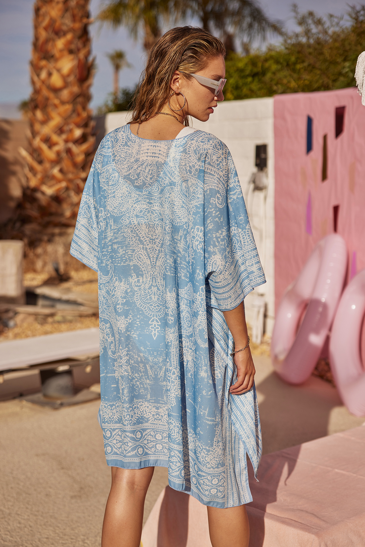 Paisley Print Open-Front Cover-Up Kimono