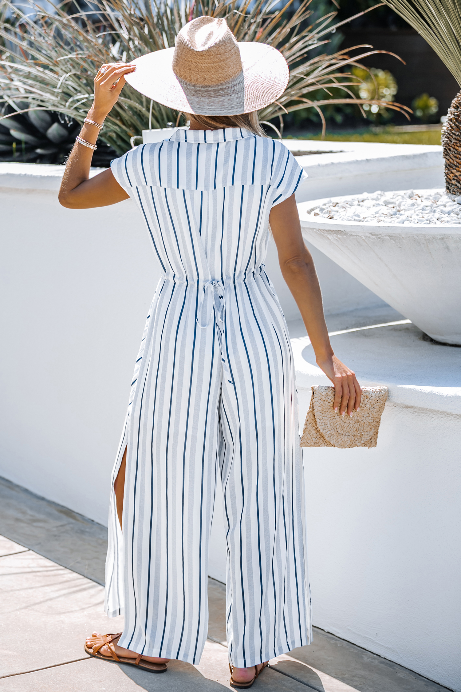 Gestreifter Jumpsuit mit KappenärmelCupshe Deutschland