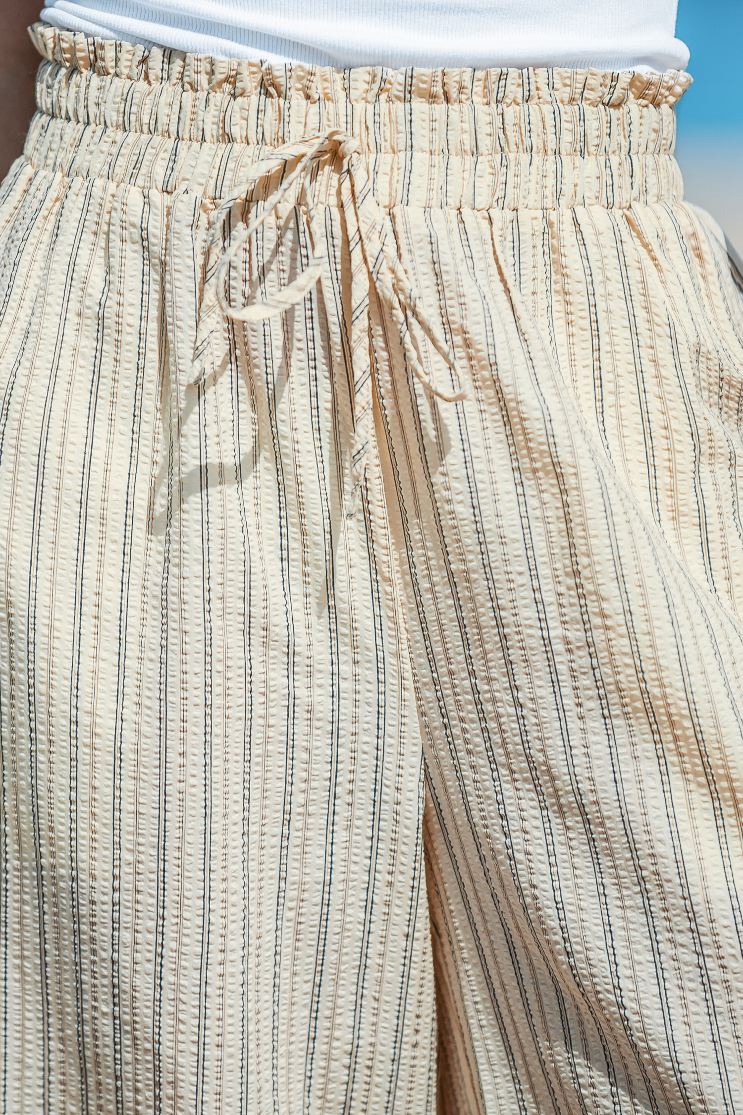 Striped Smocked Paperbag Pants
