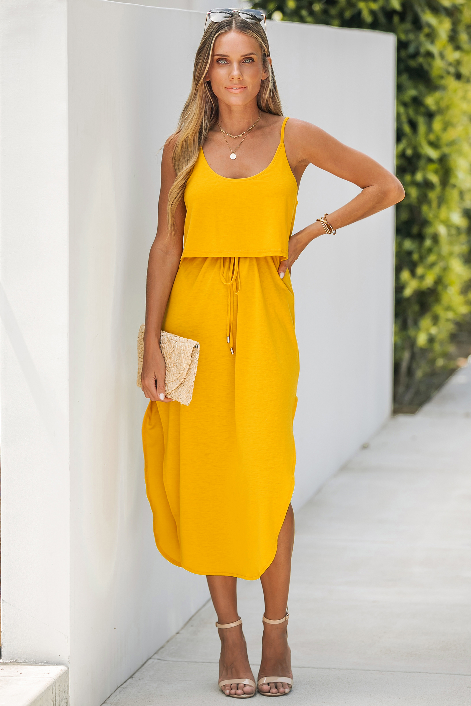 Foldover Scoop Neck Midi Dress