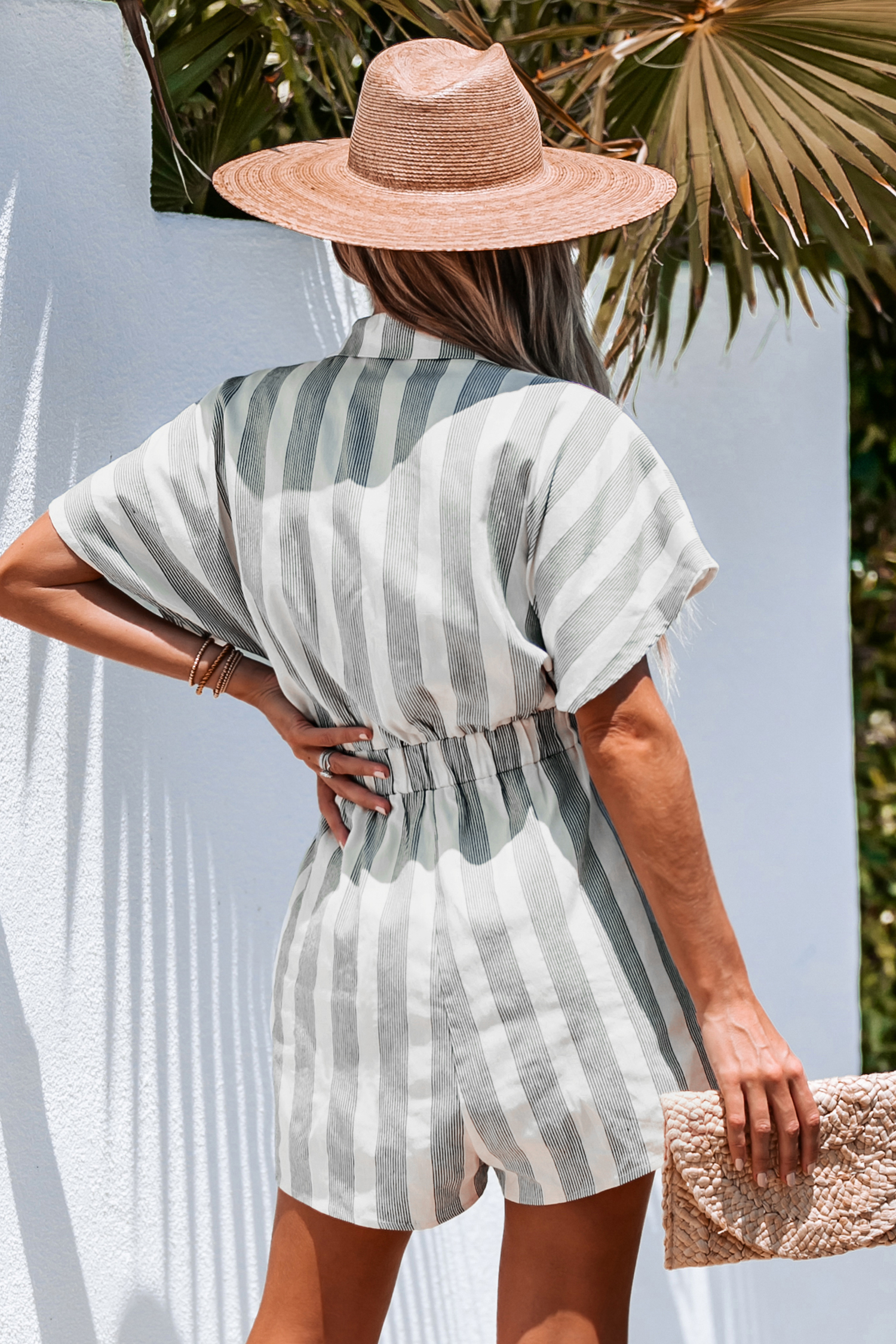 Striped Basic Collar Romper Cupshe AU