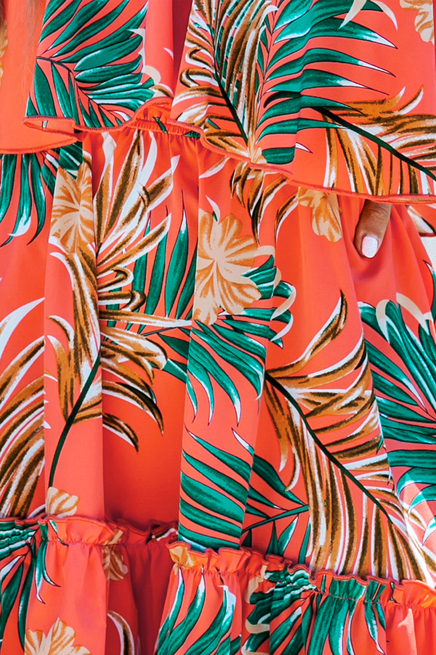Tropical Leaf Print Flounce Mini Dress