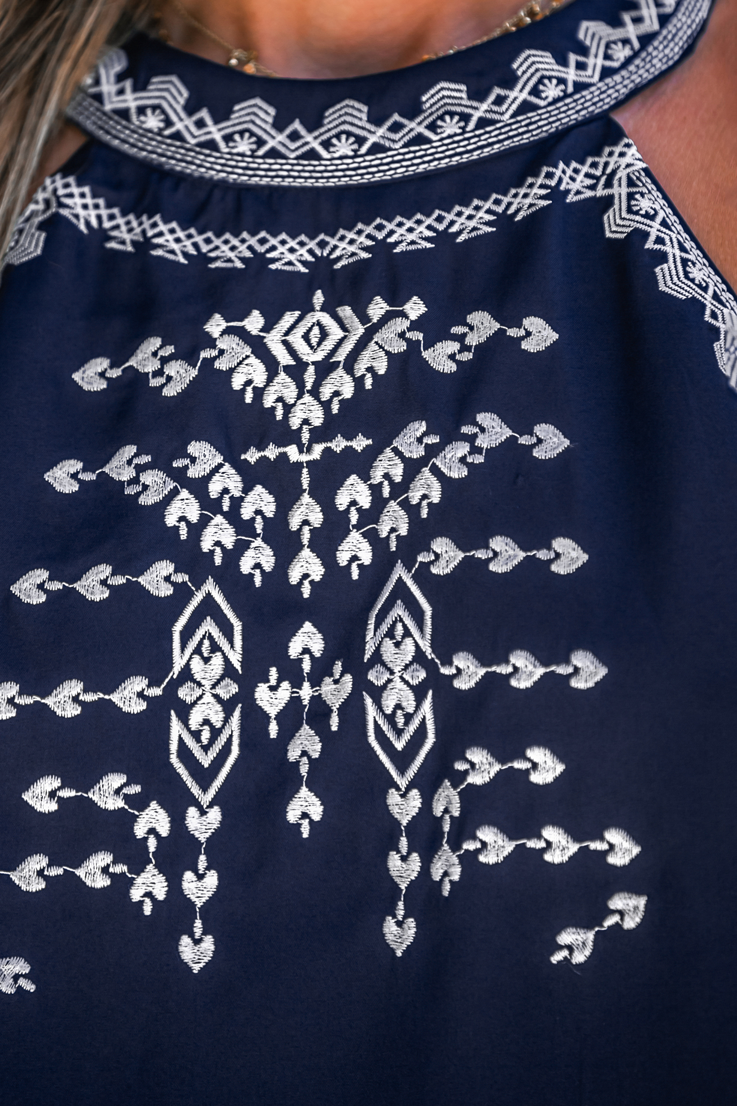 Embroidered Halter Mini Dress