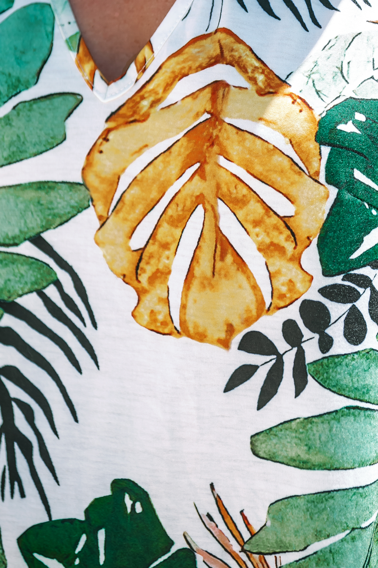 Tropical Leaf Print Wide Strap Dress