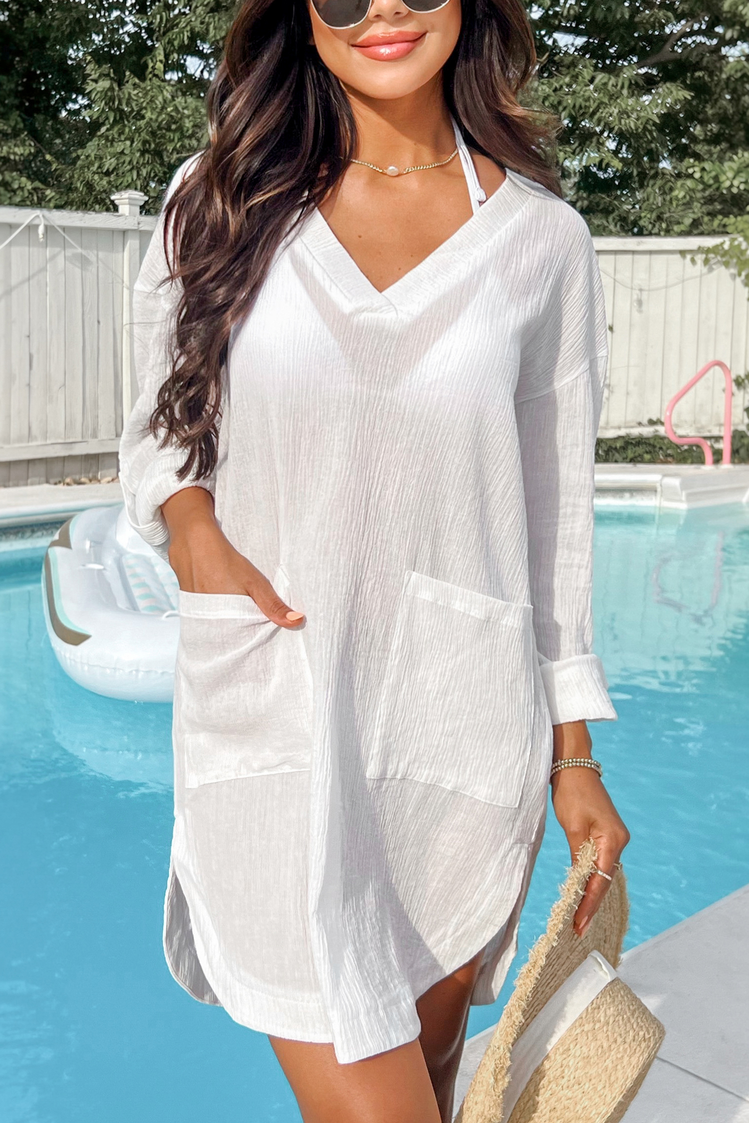 Seersucker Pocket Mini Cover-Up Dress