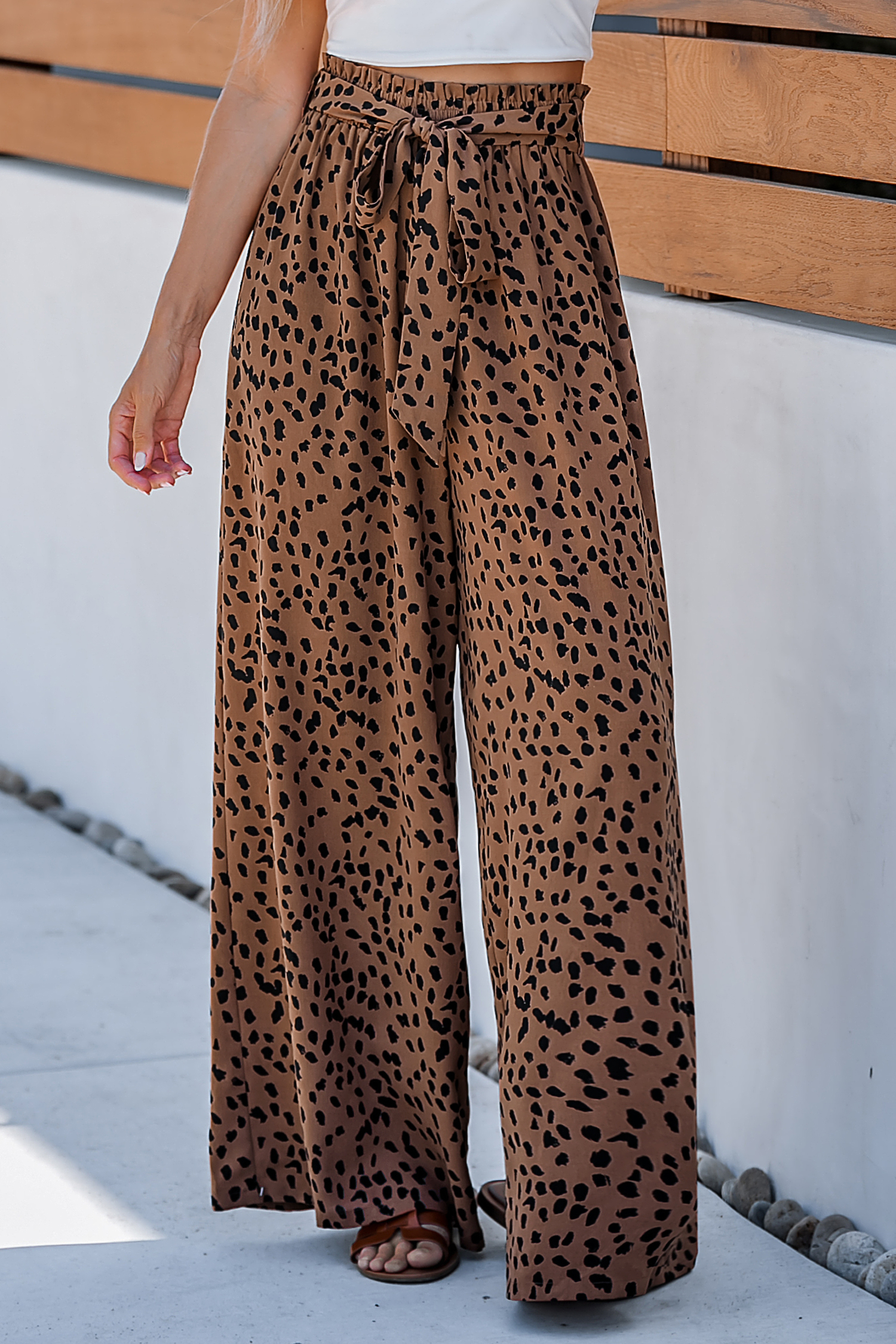 Belted Cheetah Print Wide Leg Pants