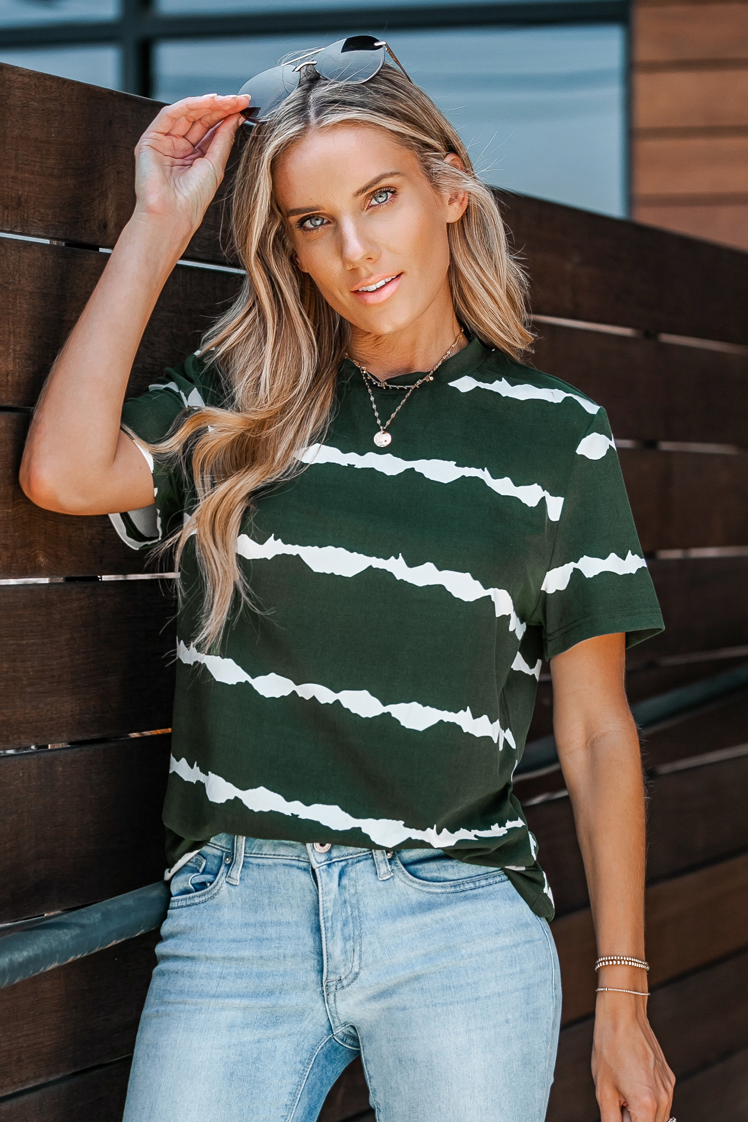 Ombre Striped Dropped Sleeve T-Shirt