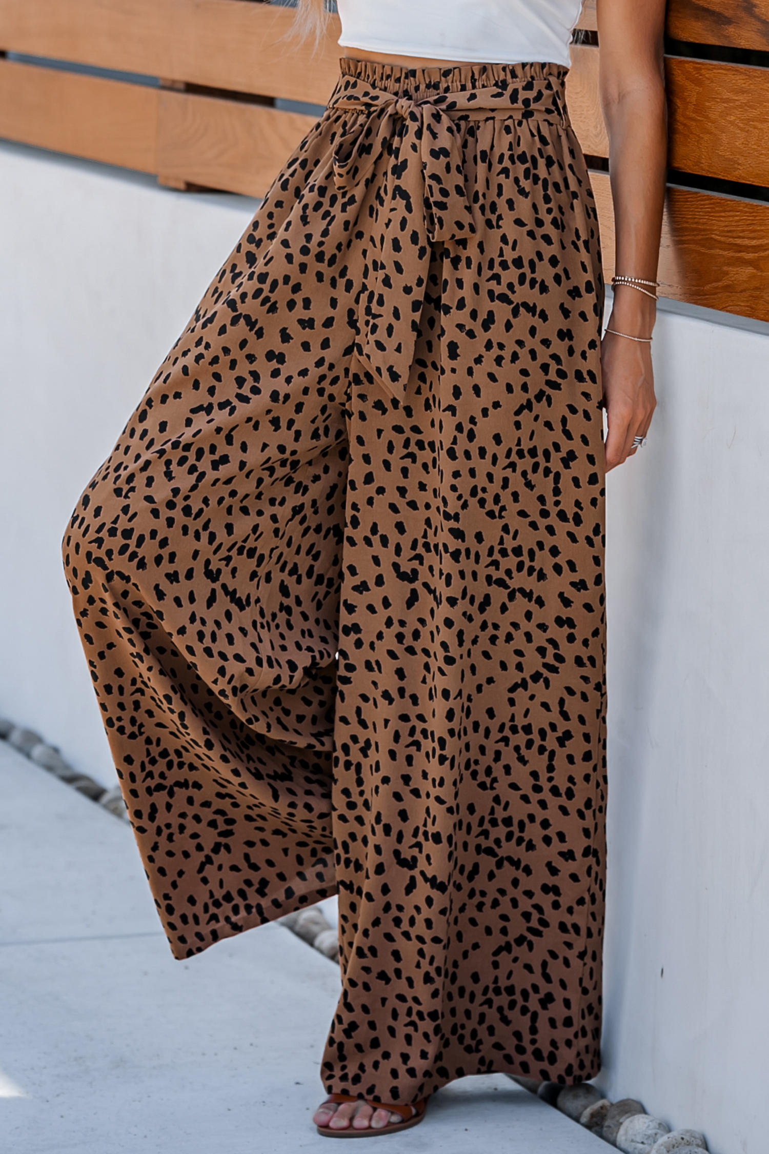 Belted Cheetah Print Wide Leg Pants