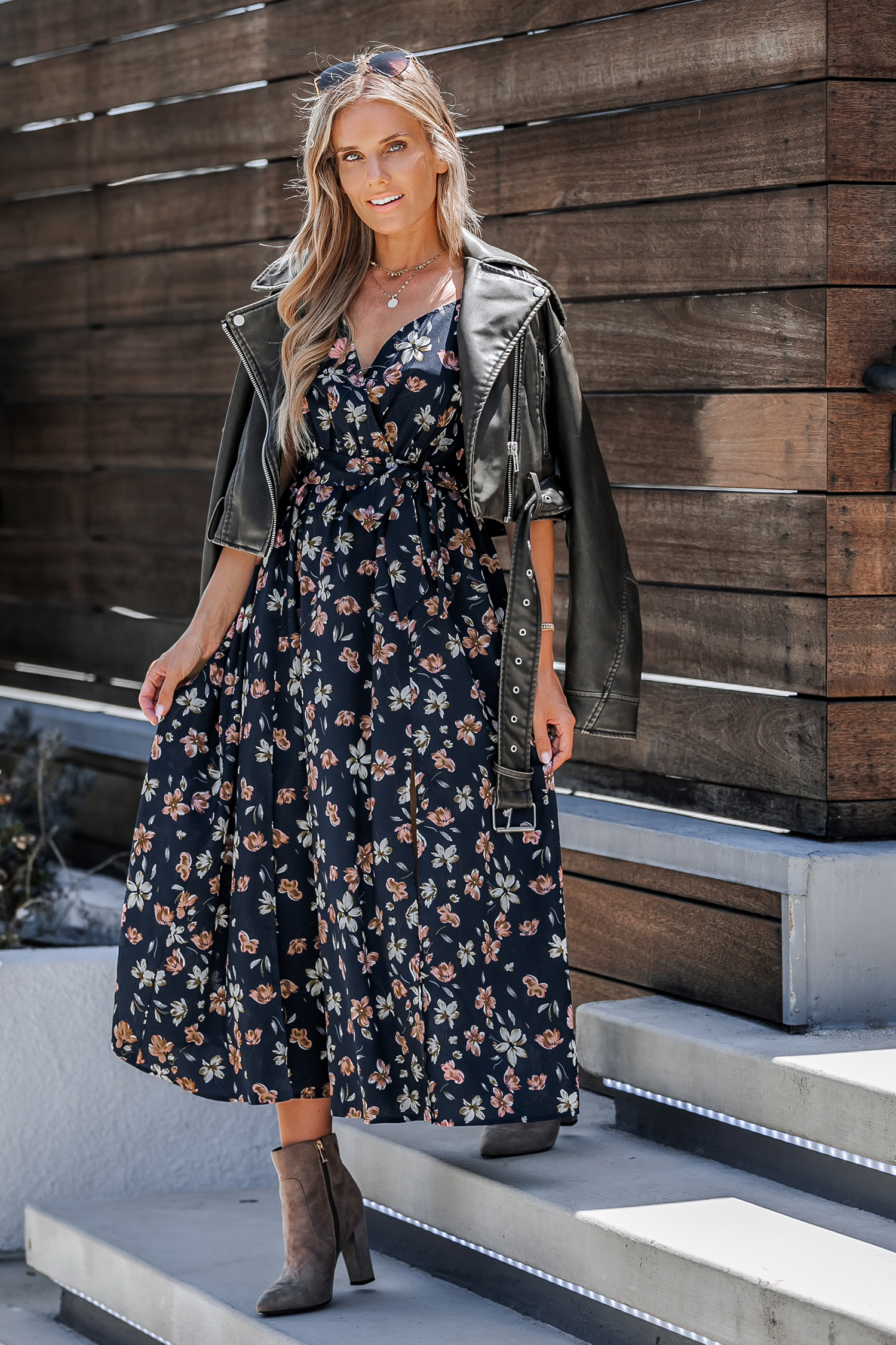 Belted Floral Print Maxi Dress