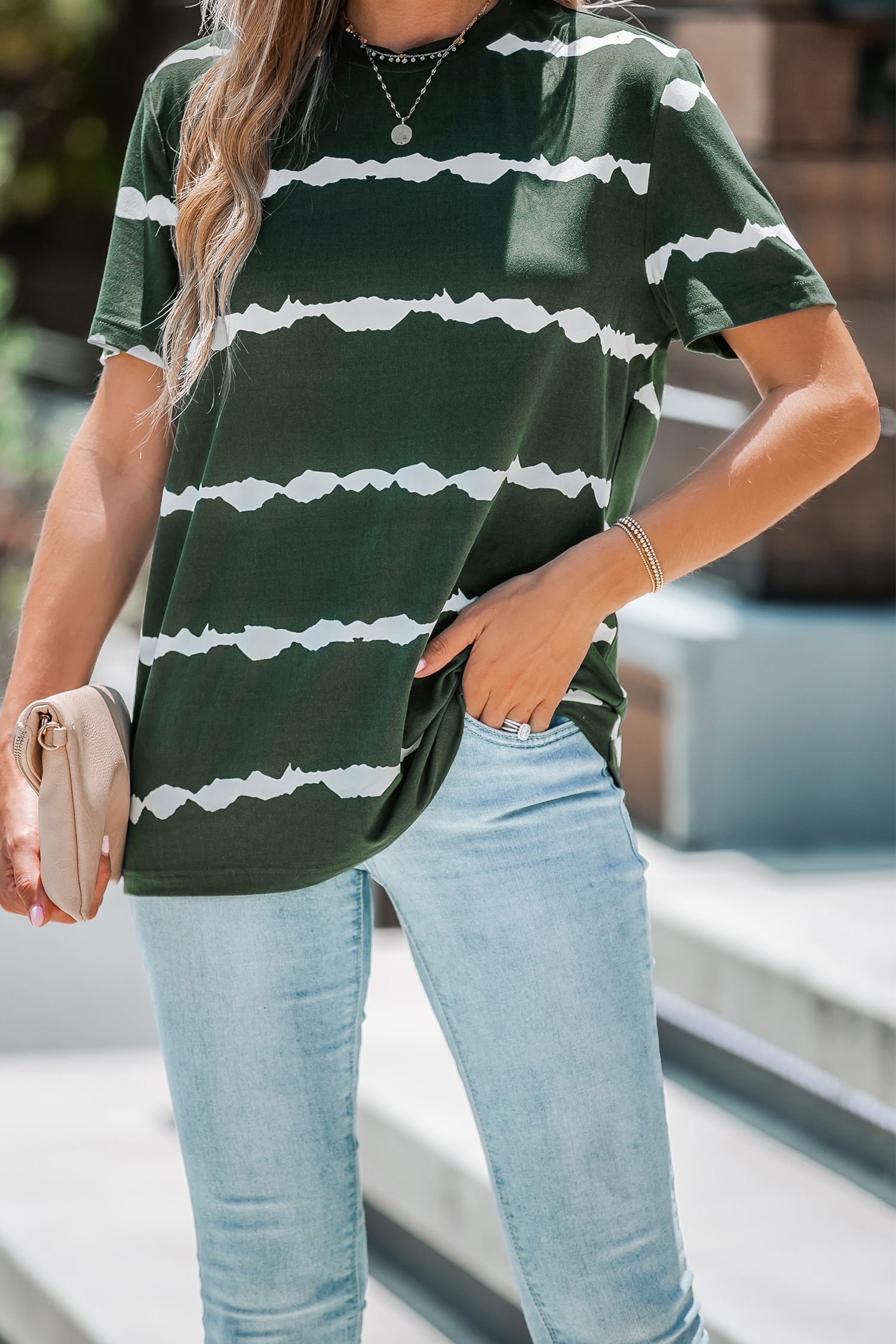 Ombre Striped Dropped Sleeve T-Shirt