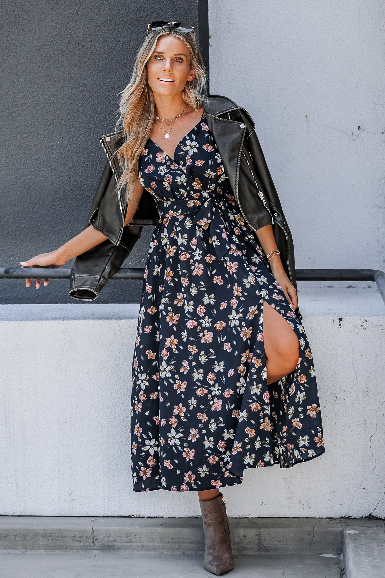 Belted Floral Print Maxi Dress