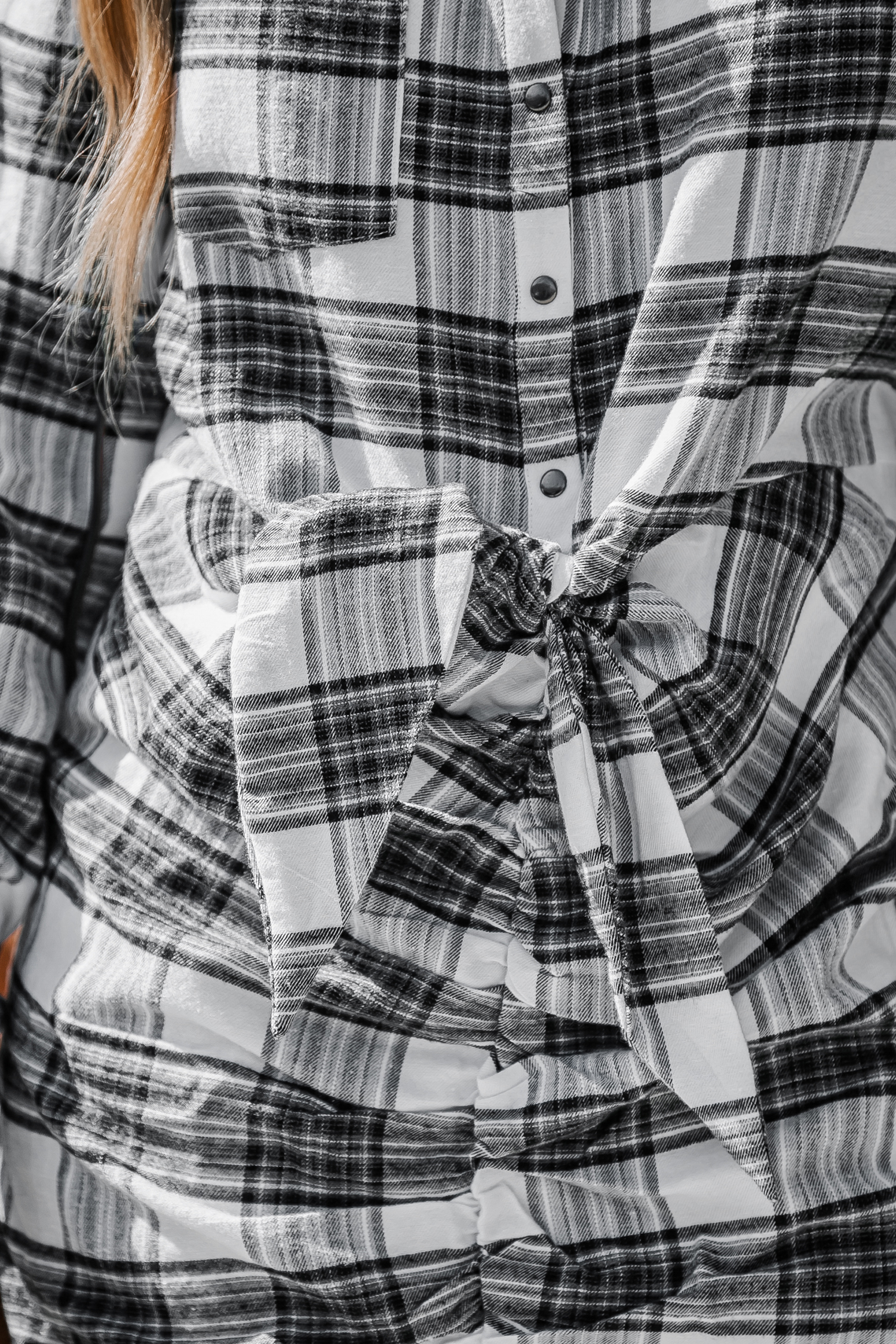 Plaid Tie Front Ruched Mini Dress