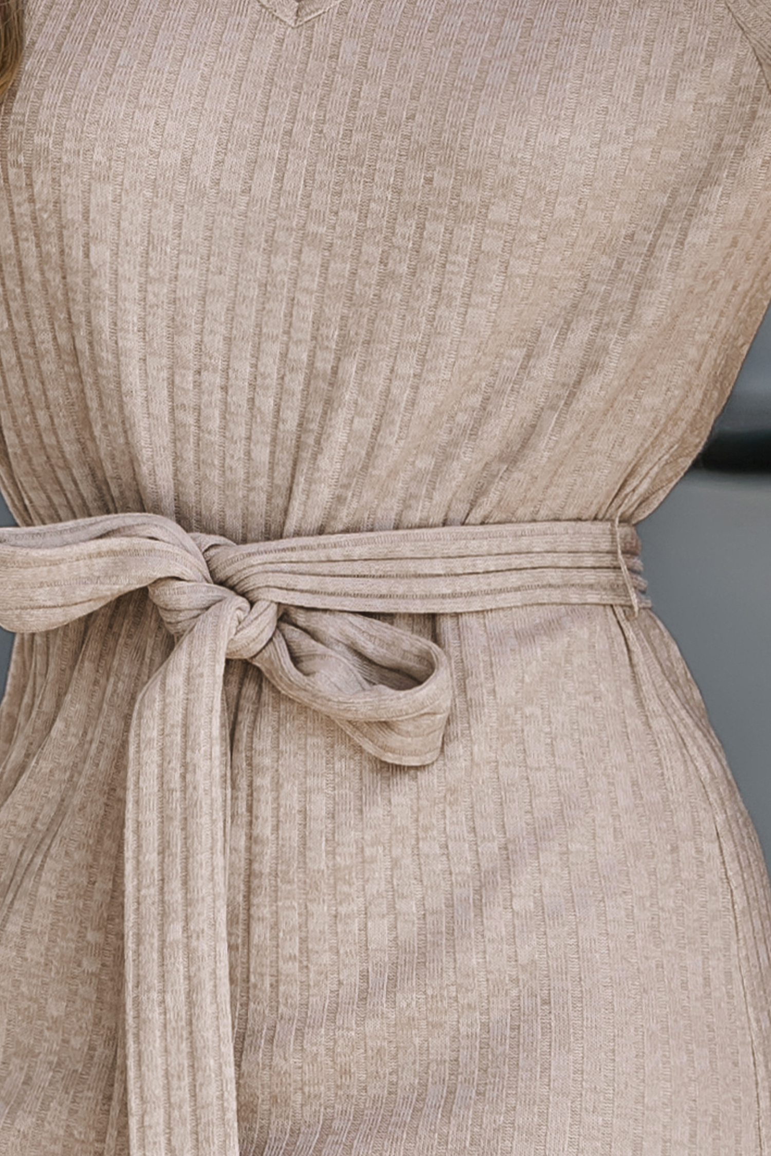 Knotted Sash Belt Rib Mini Dress