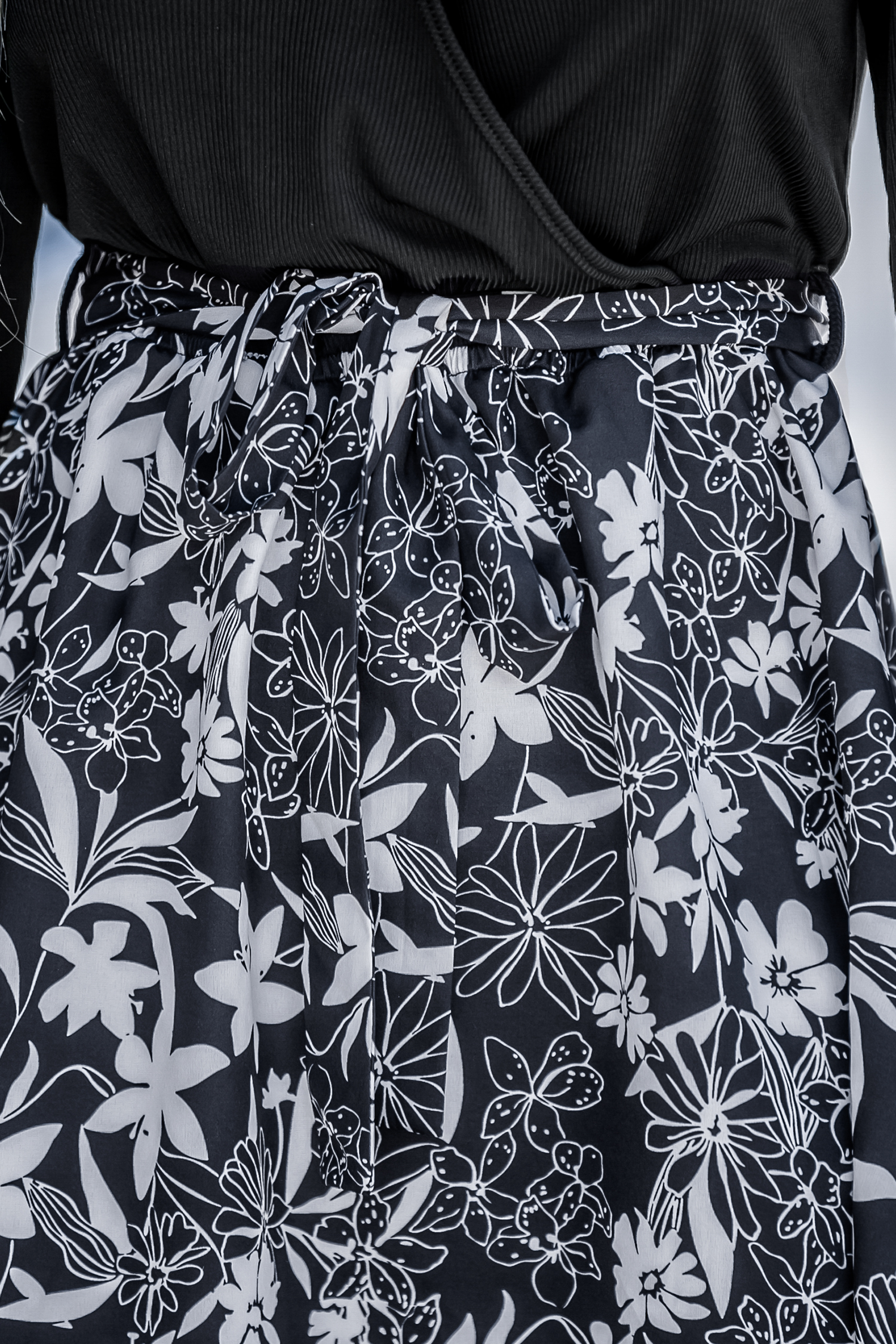 Belted Floral Print Long Sleeve Dress