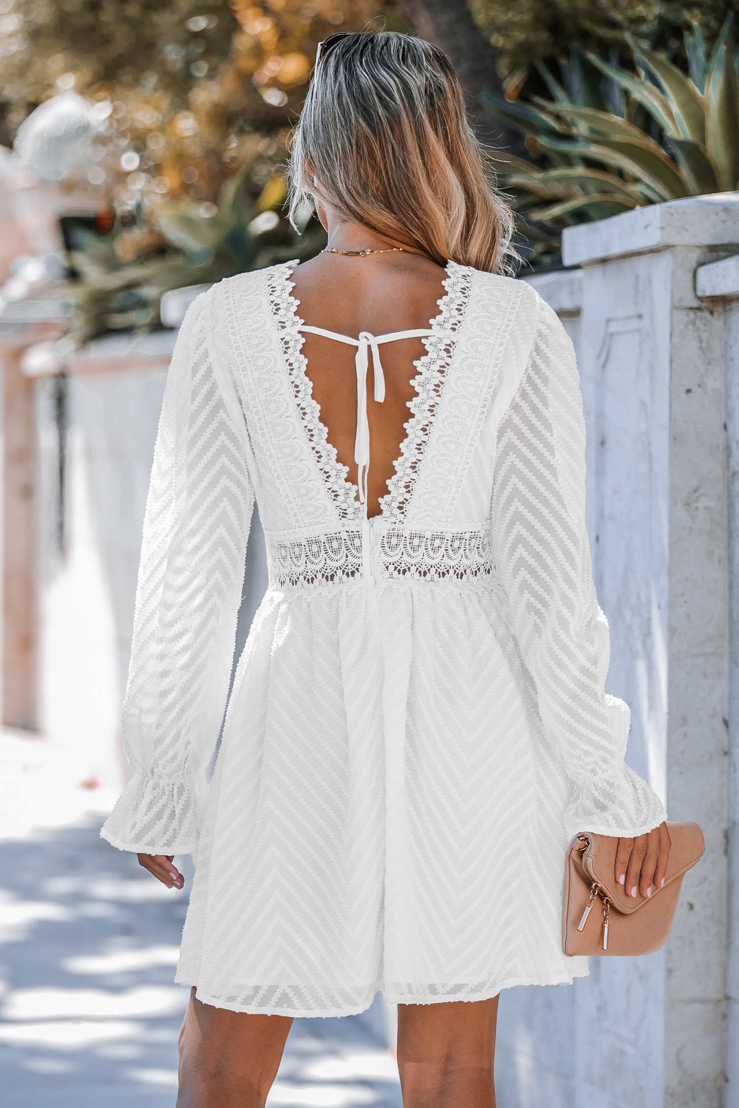 scalloped lace mini dress