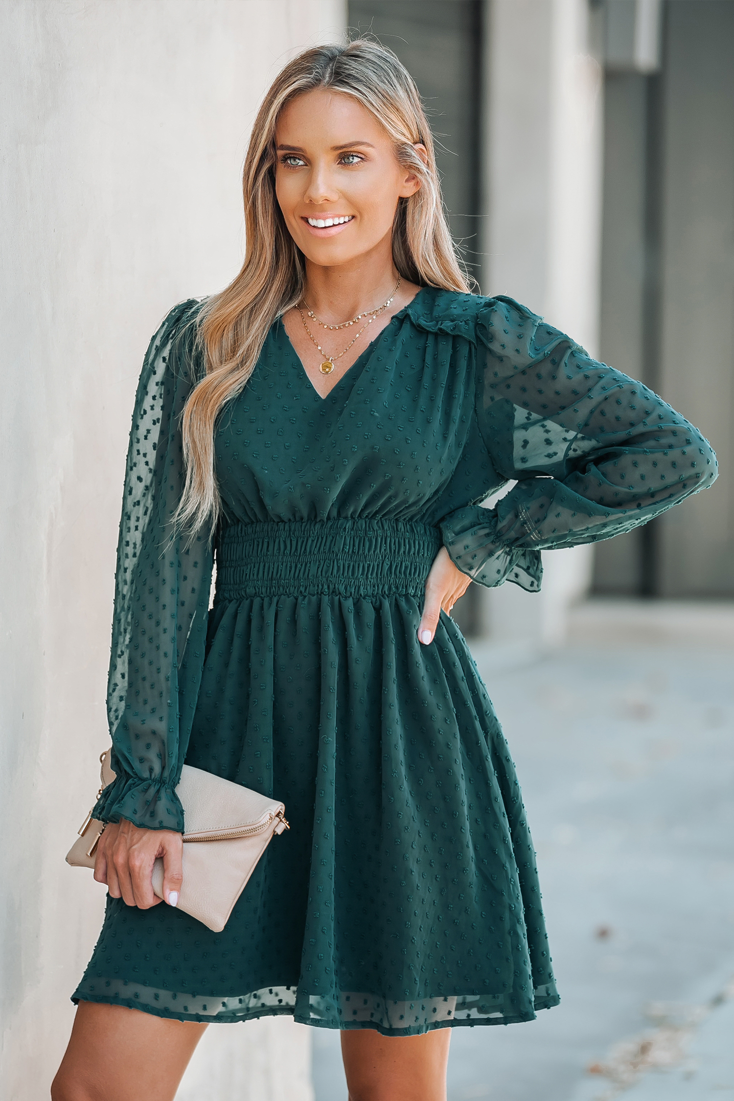 Clip Dot Smocked Mini Dress