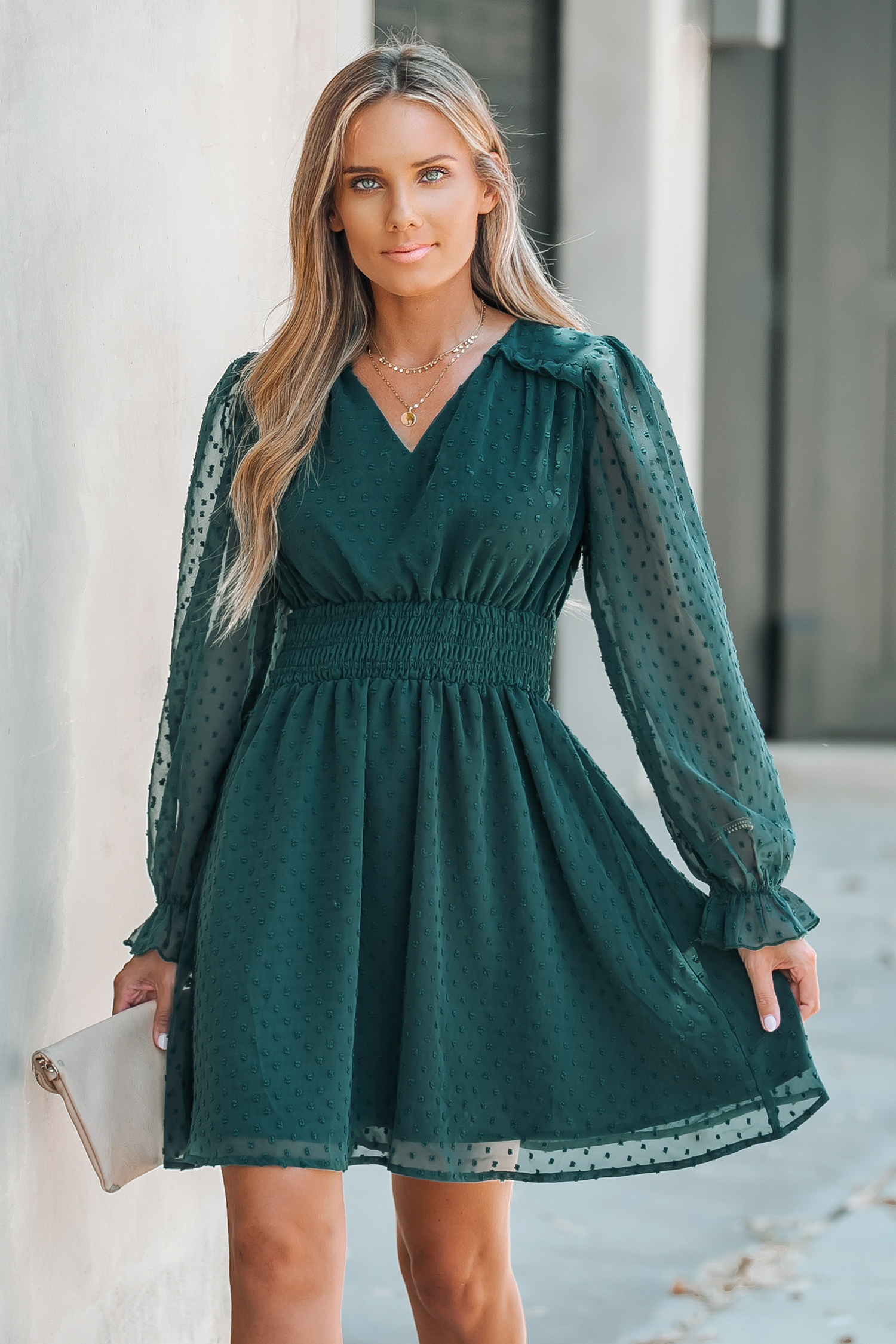 Clip Dot Smocked Mini Dress