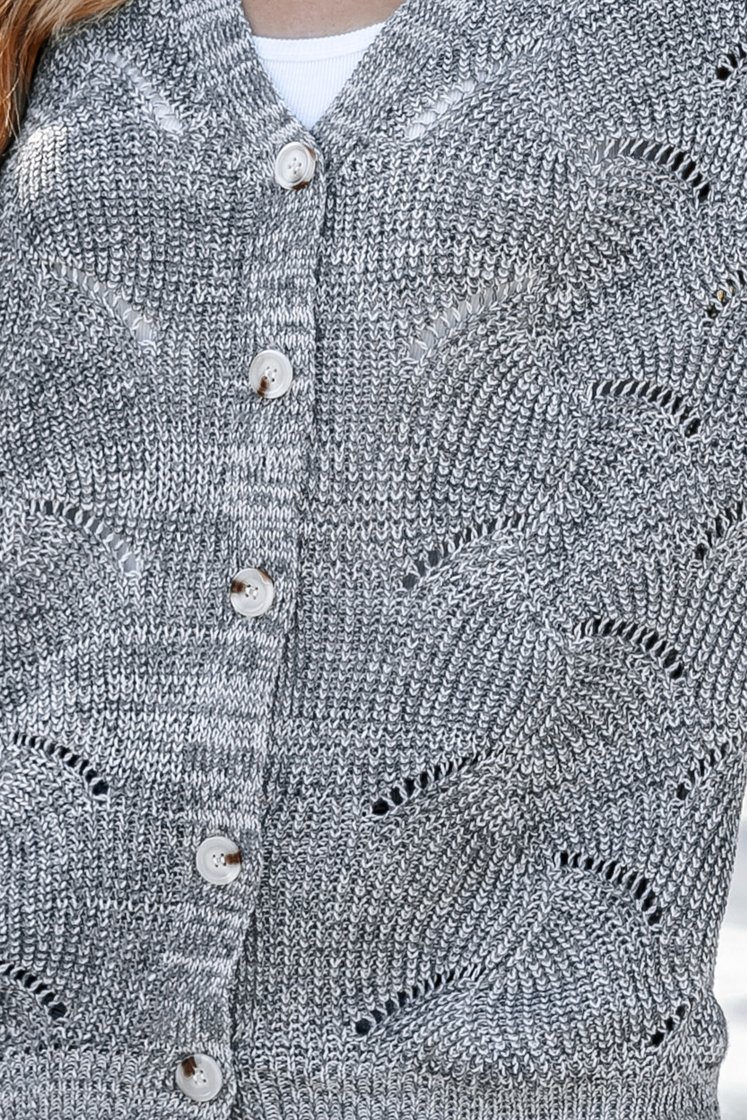 Cutout Crochet Button-Front Cardigan Sweater