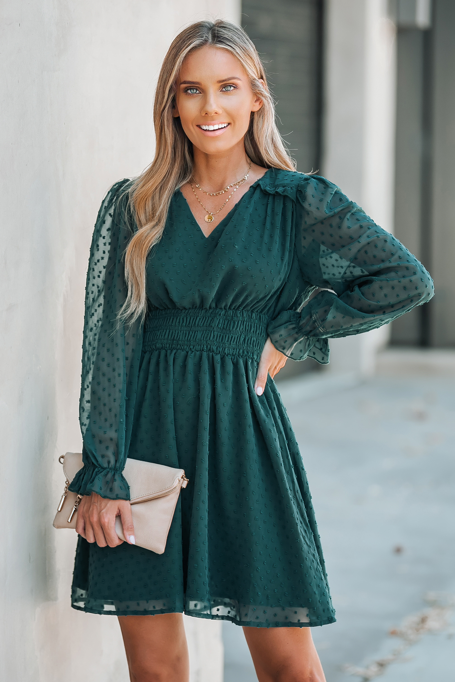 Clip Dot Smocked Mini Dress