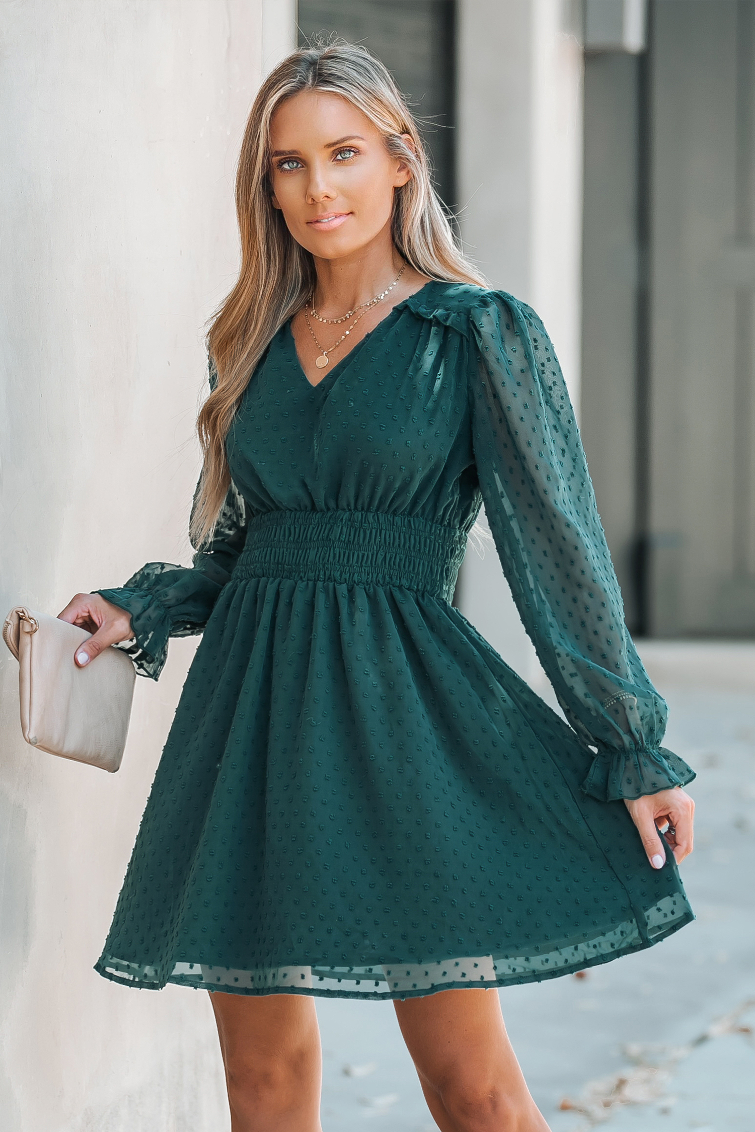 Clip Dot Smocked Mini Dress