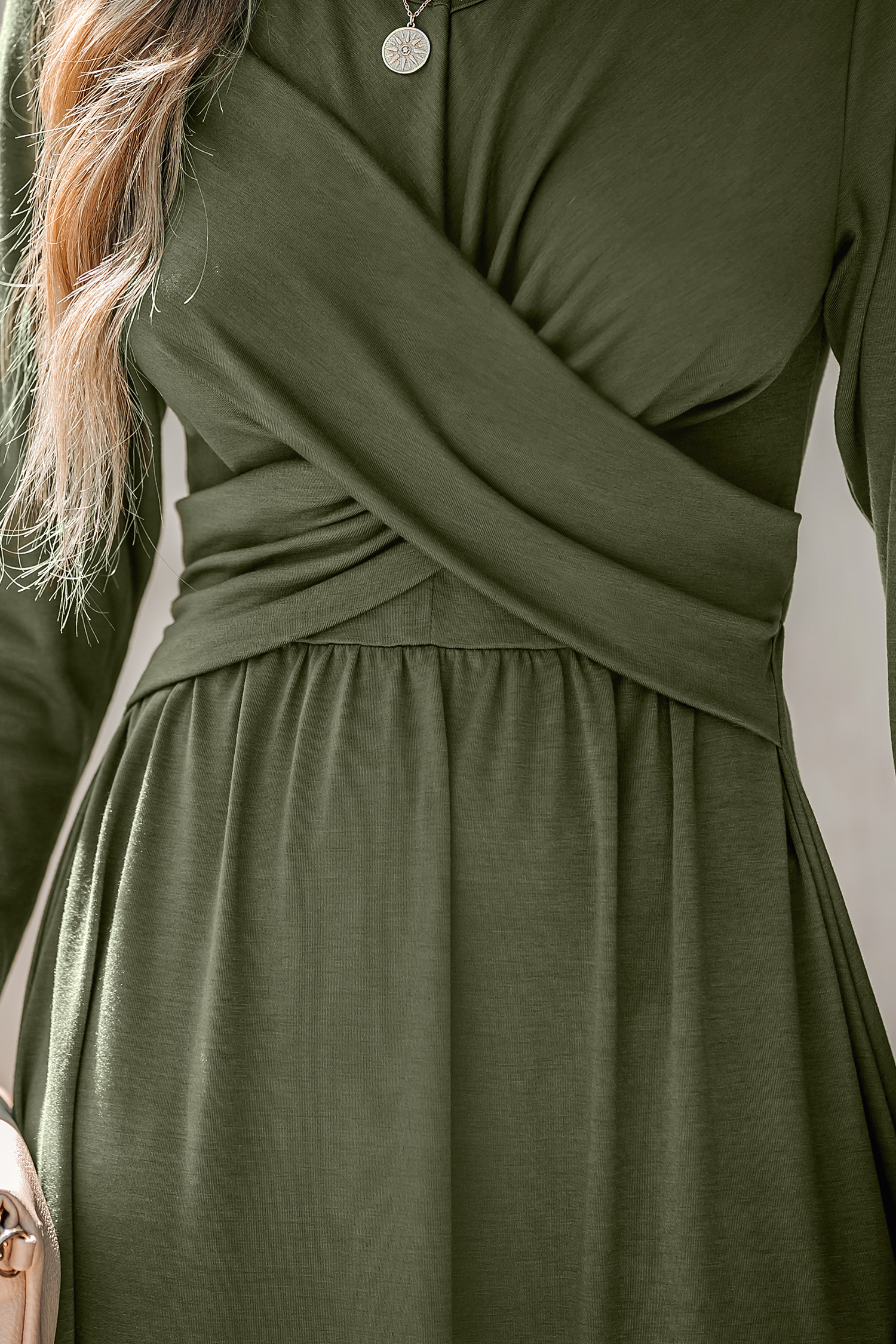 Olive Green Wrap Midi Dress