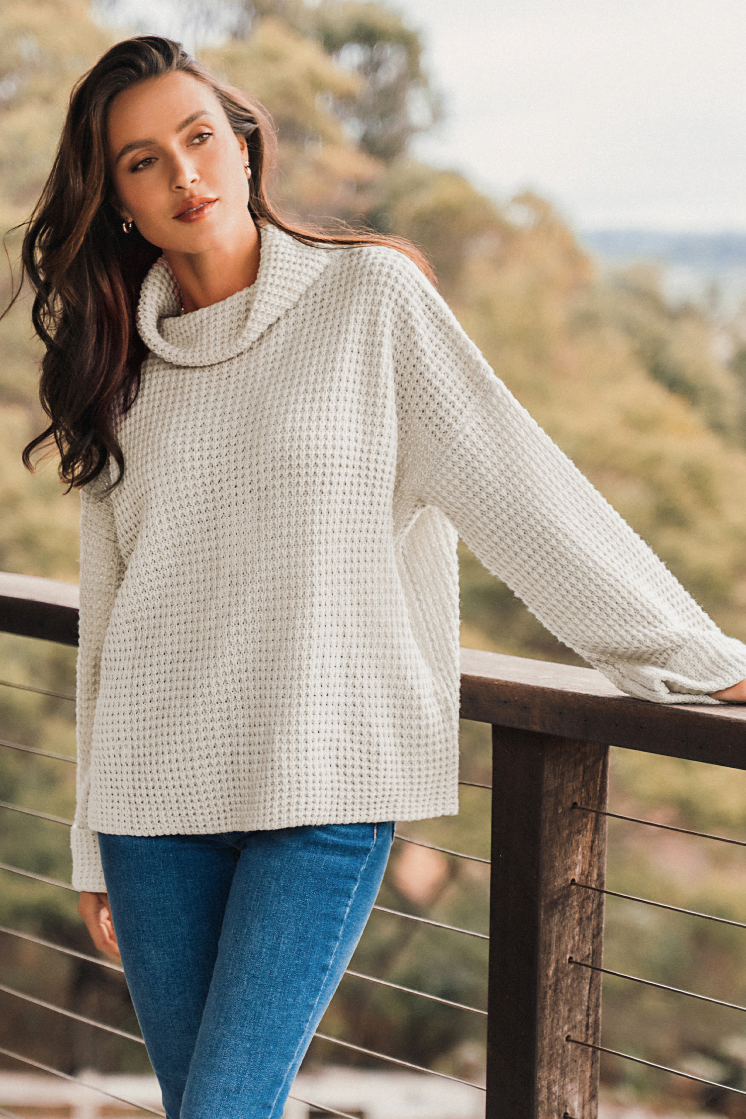 Chunky Knit Turtleneck Drop Shoulder Sweater