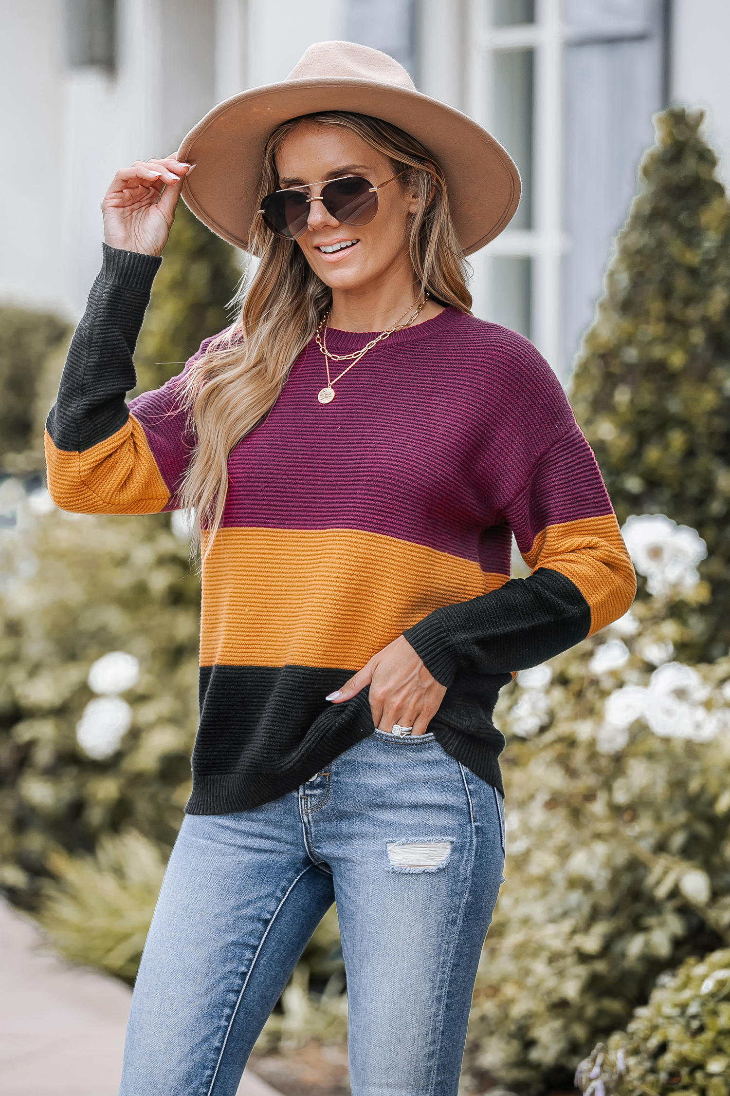 Colorblock Striped Rib Jumper