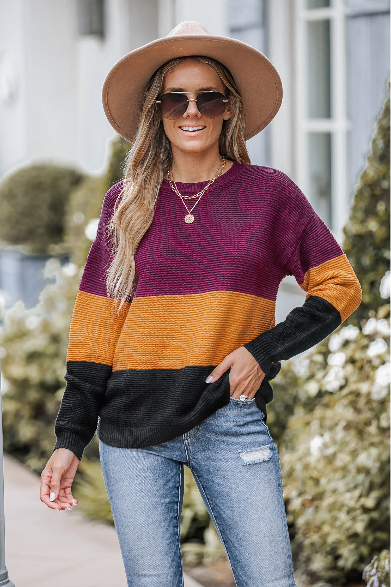Colorblock Striped Rib Jumper