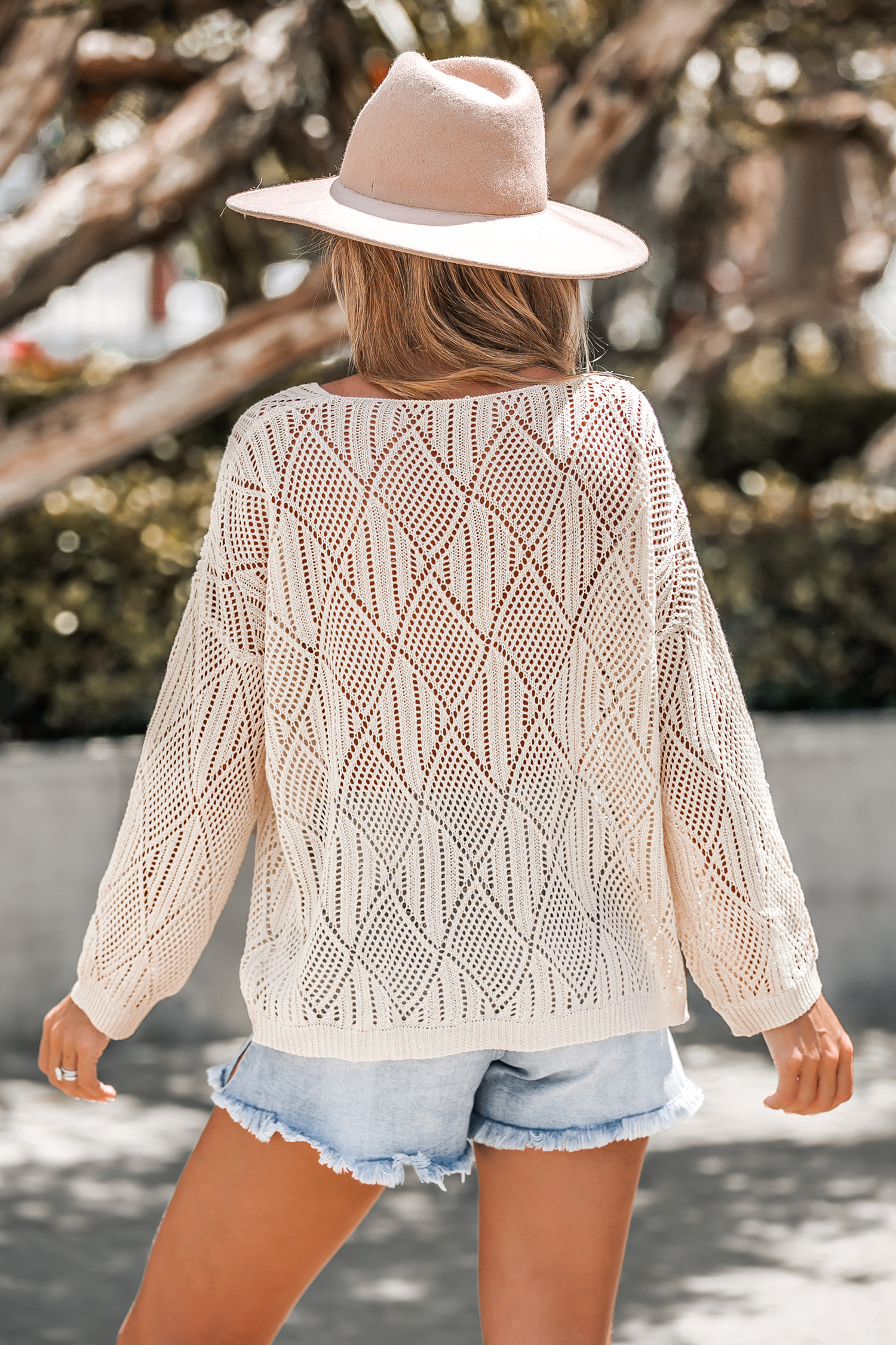 Cutout Textured Knit Drop Sleeve Jumper