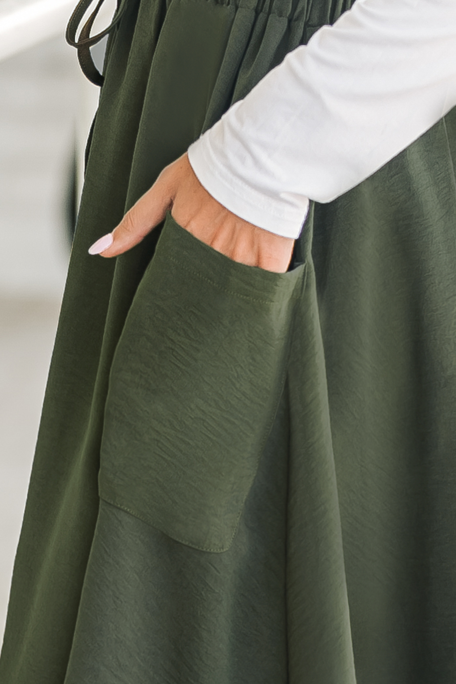 Falda midi con cordón verde bosque