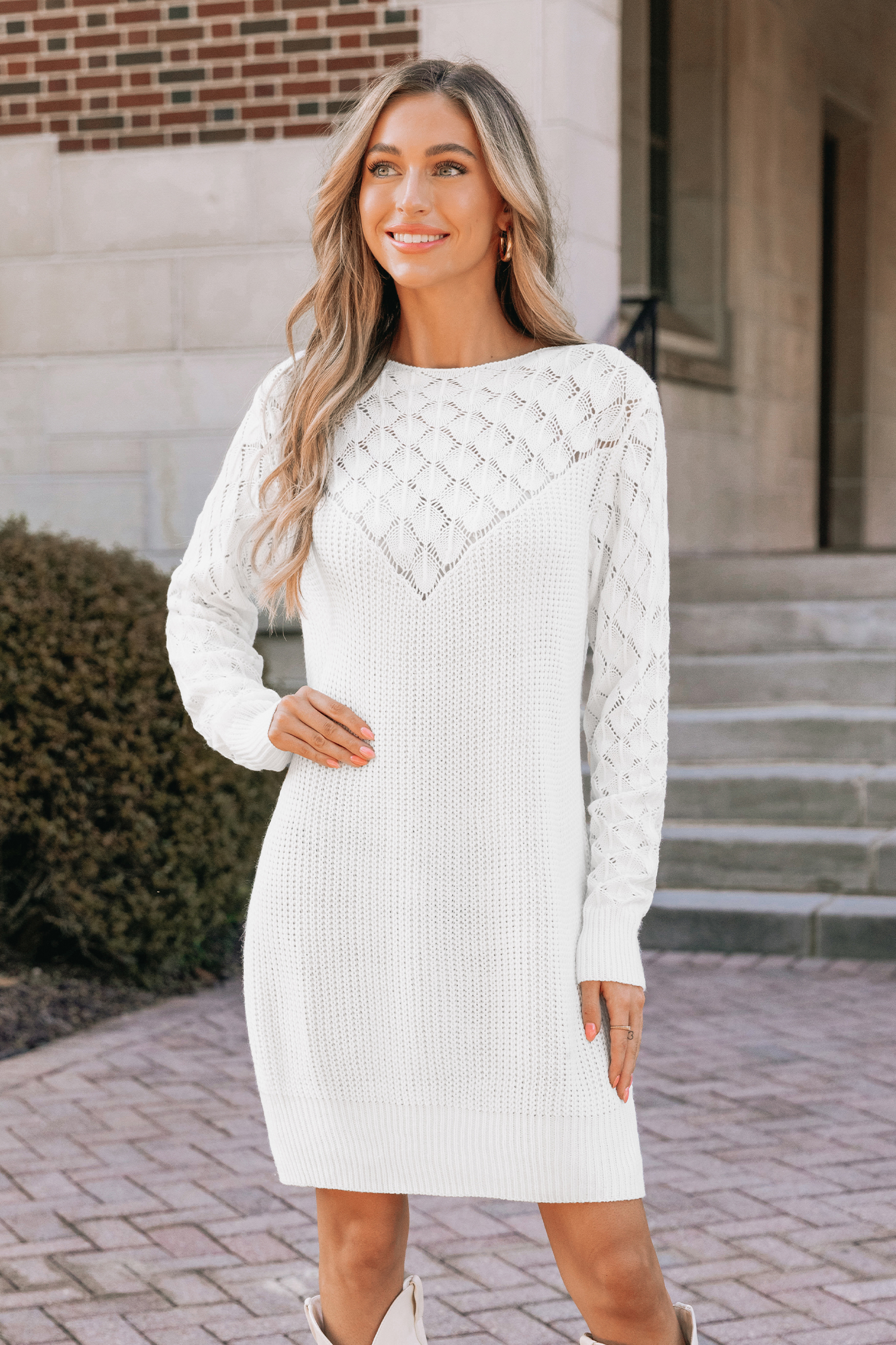 Textured Knit Mini Sweater Dress