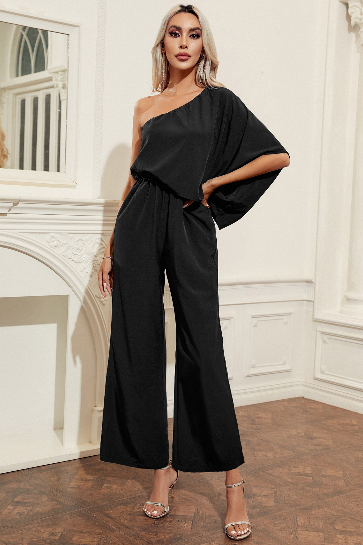 Onyx One-Shoulder Wide Leg Jumpsuit