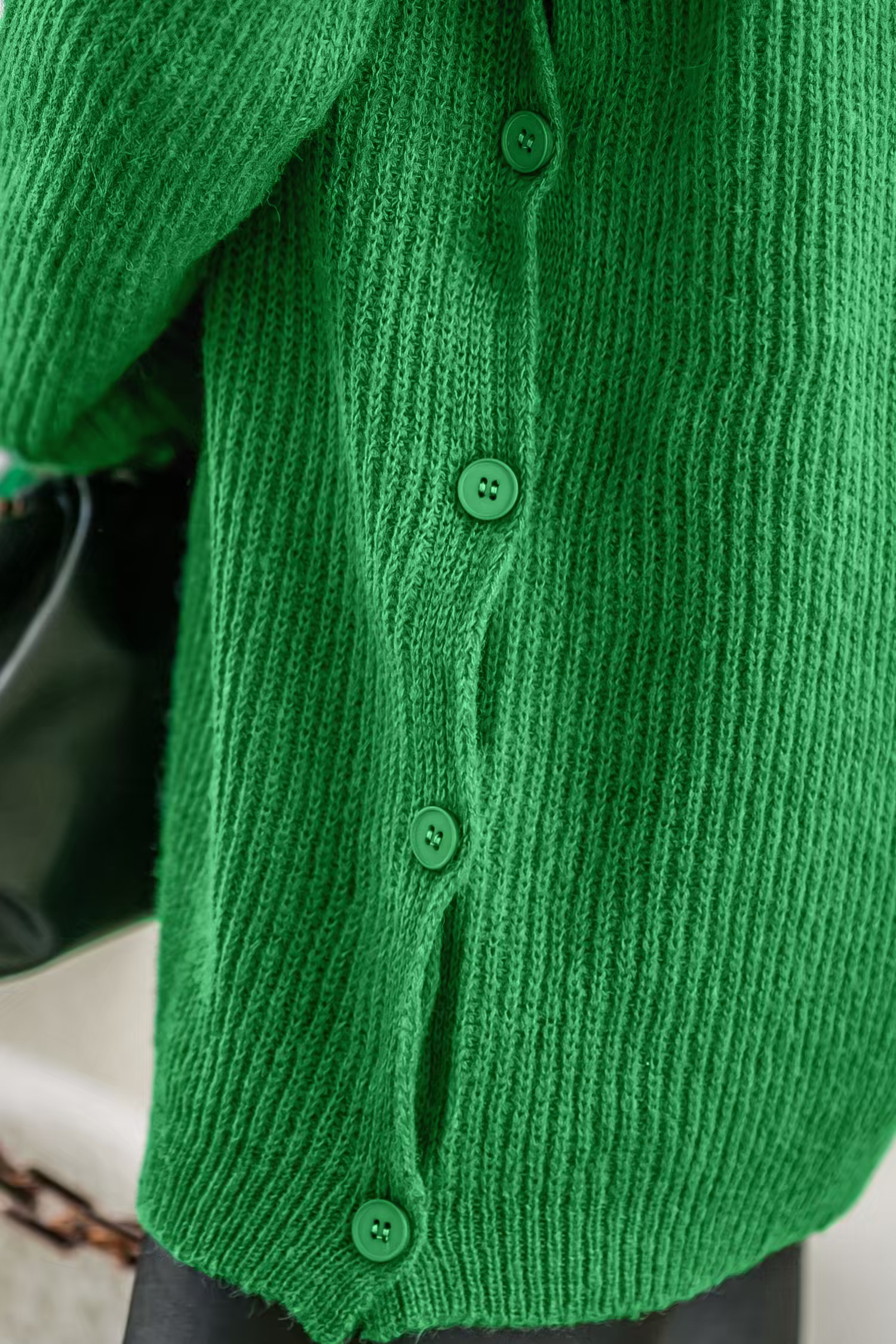 Rib Wickel-Pullover mit V-Ausschnitt und Tasche