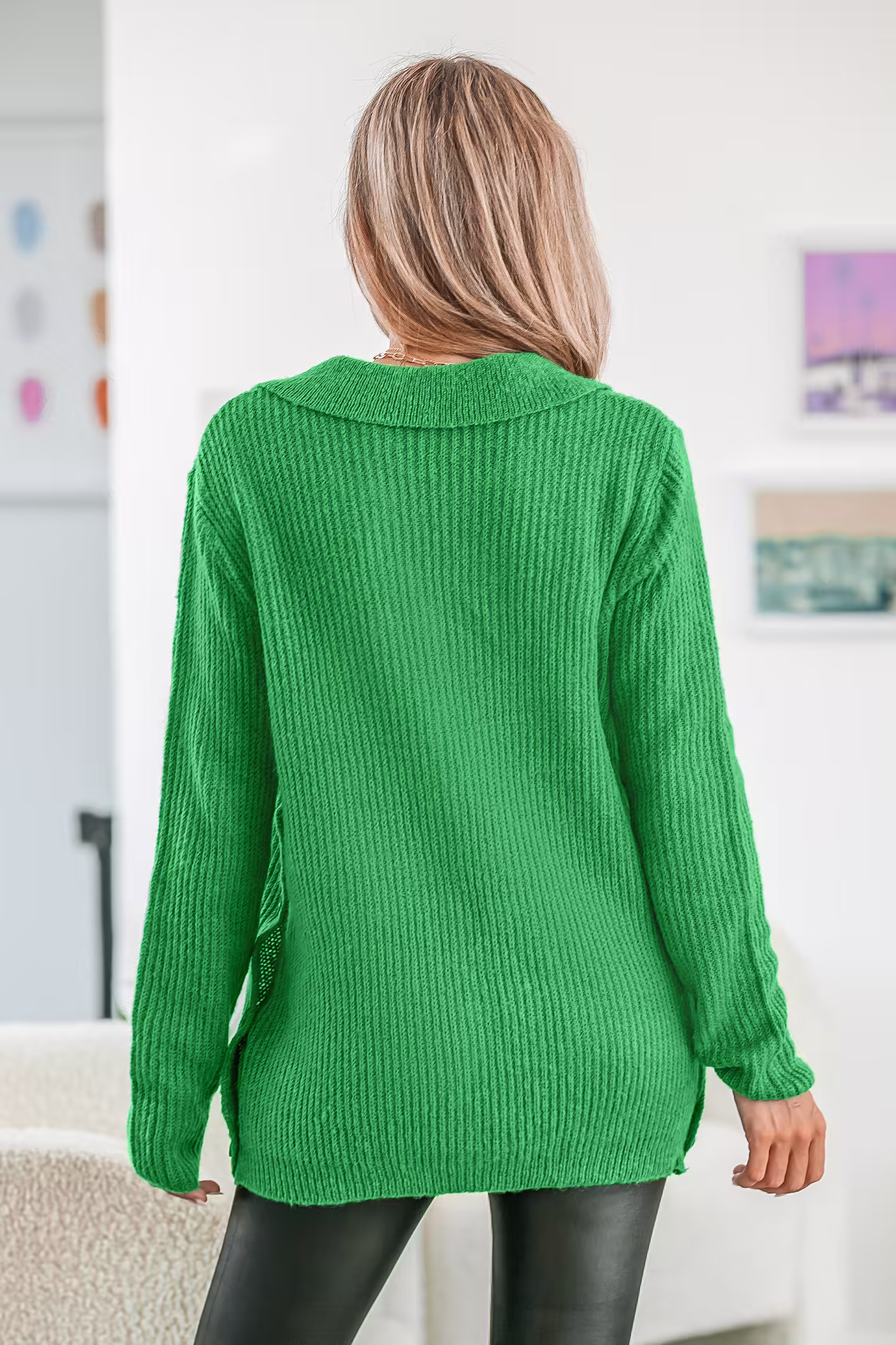 Rib Wickel-Pullover mit V-Ausschnitt und Tasche