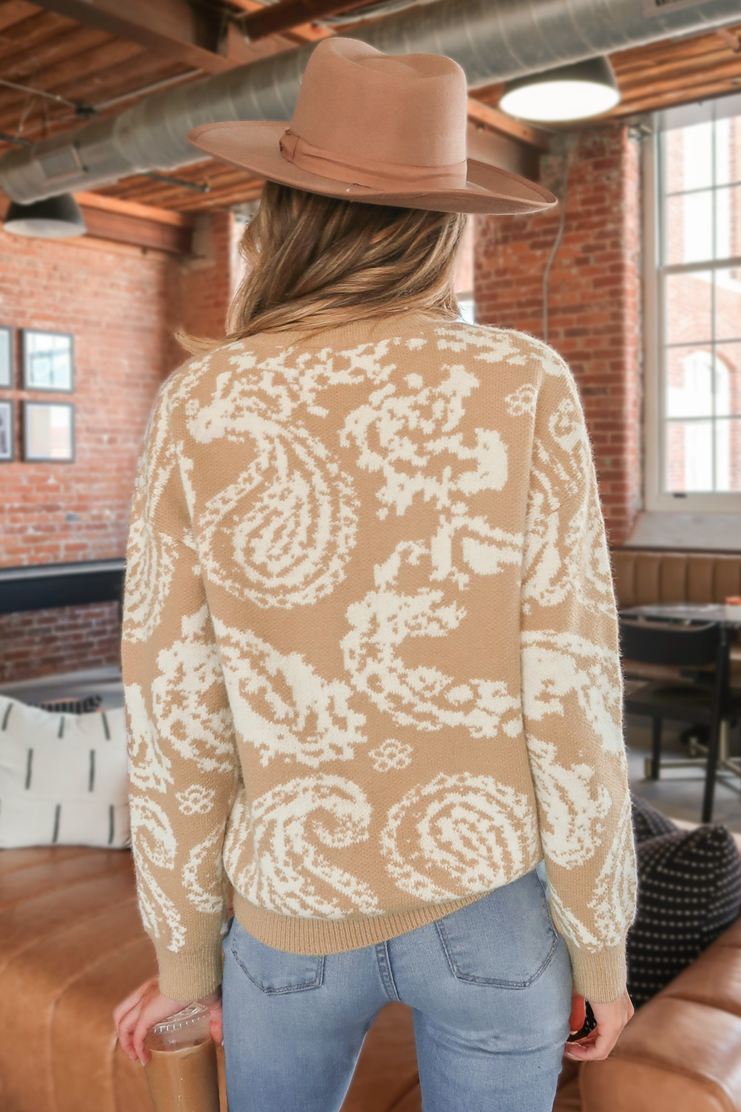POL Daisy Pattern Drop Shoulder Sweater