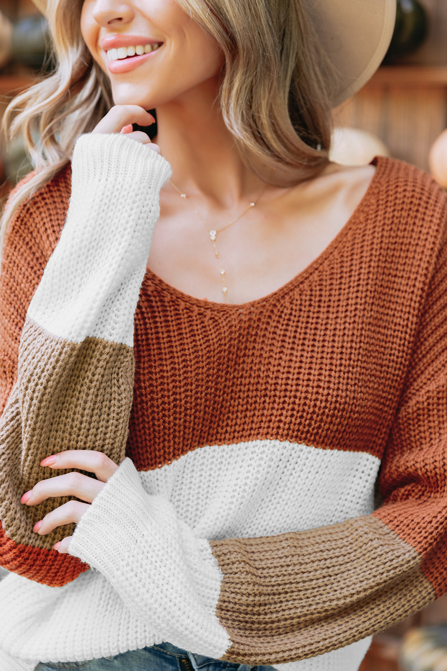 Colorblock Cutout Twist-Back Sweater