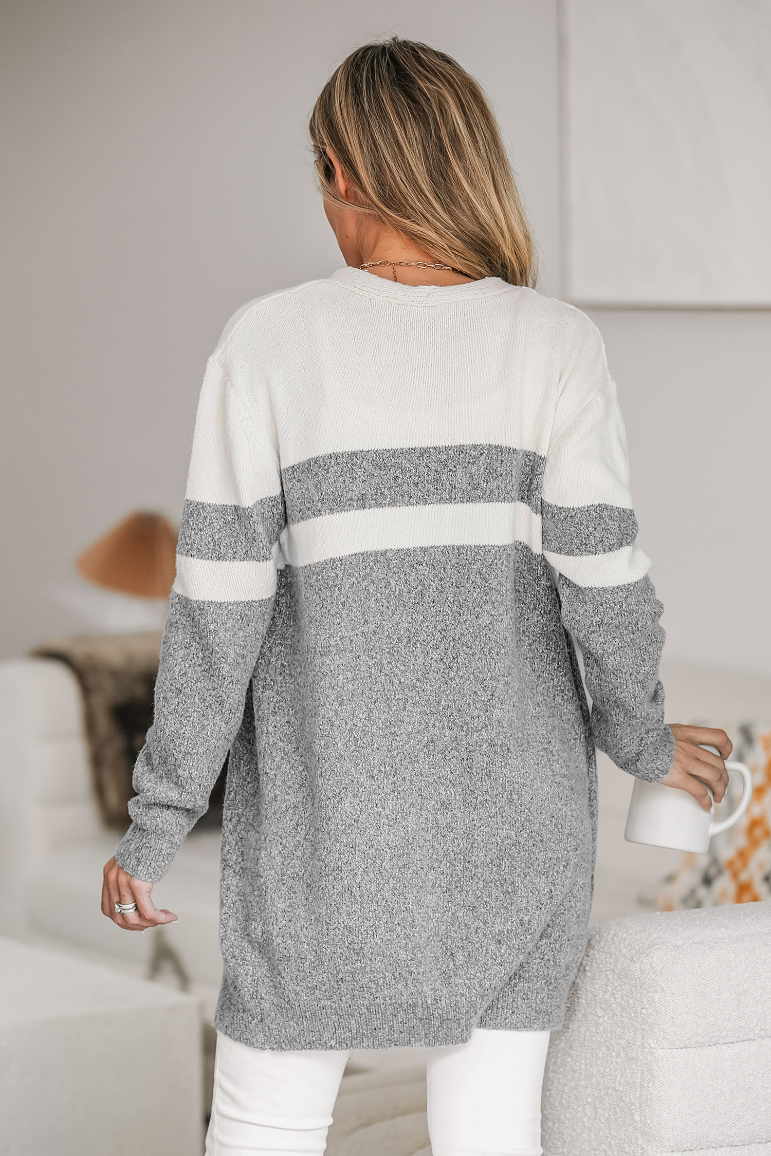 Gebreid vest voor dames, casual, licht, lange mouwen, zacht, gedrapeerd, open voorkant met zakken, gebreid vest voor dames, Beige, XL Gebreid vest voor dames, casual, licht, lange mouwen, zacht, gedrapeerd, open voorkant met zakken, gebreid vest voor dames, Beige, XL
