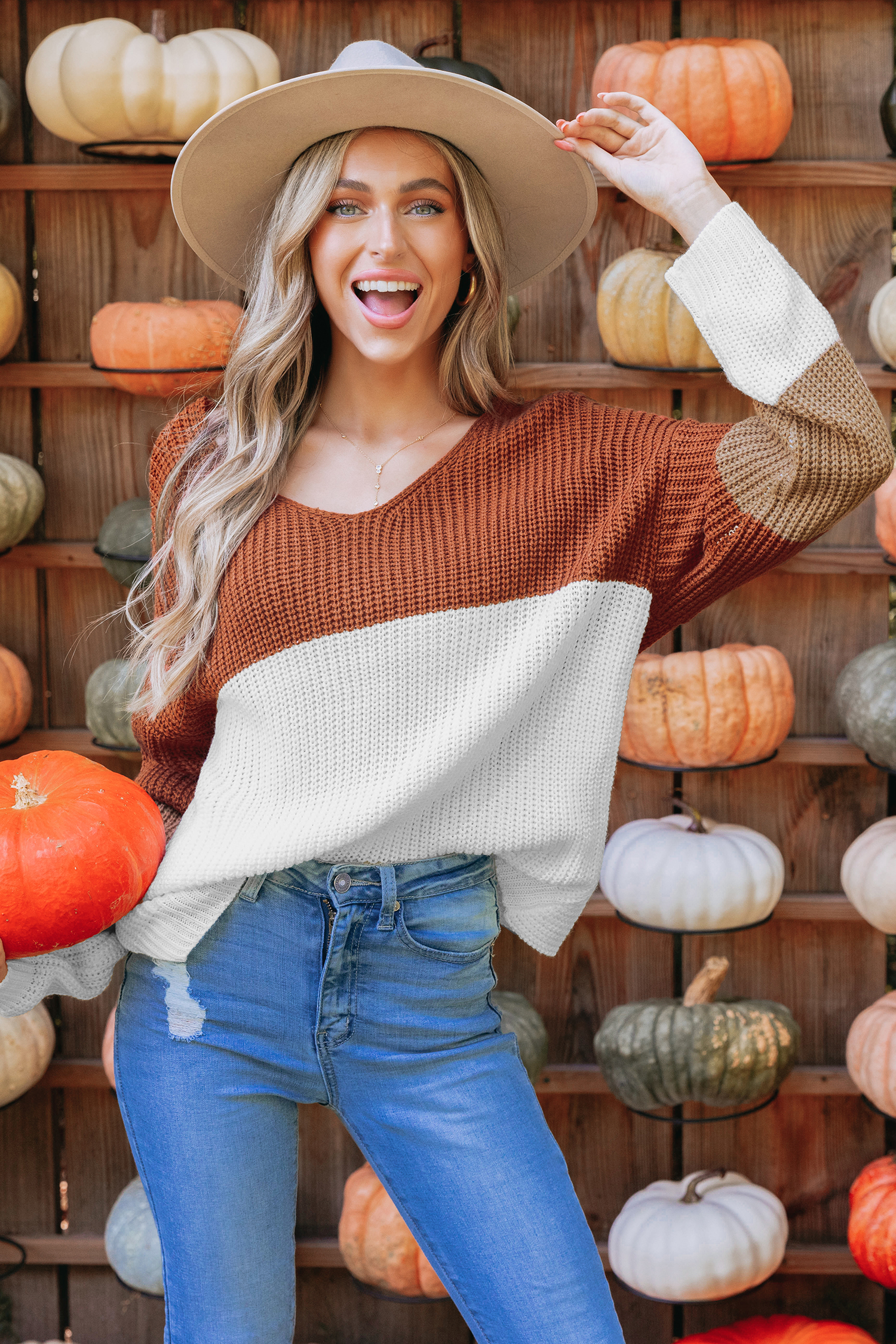 Colorblock Cutout Twist-Back Sweater