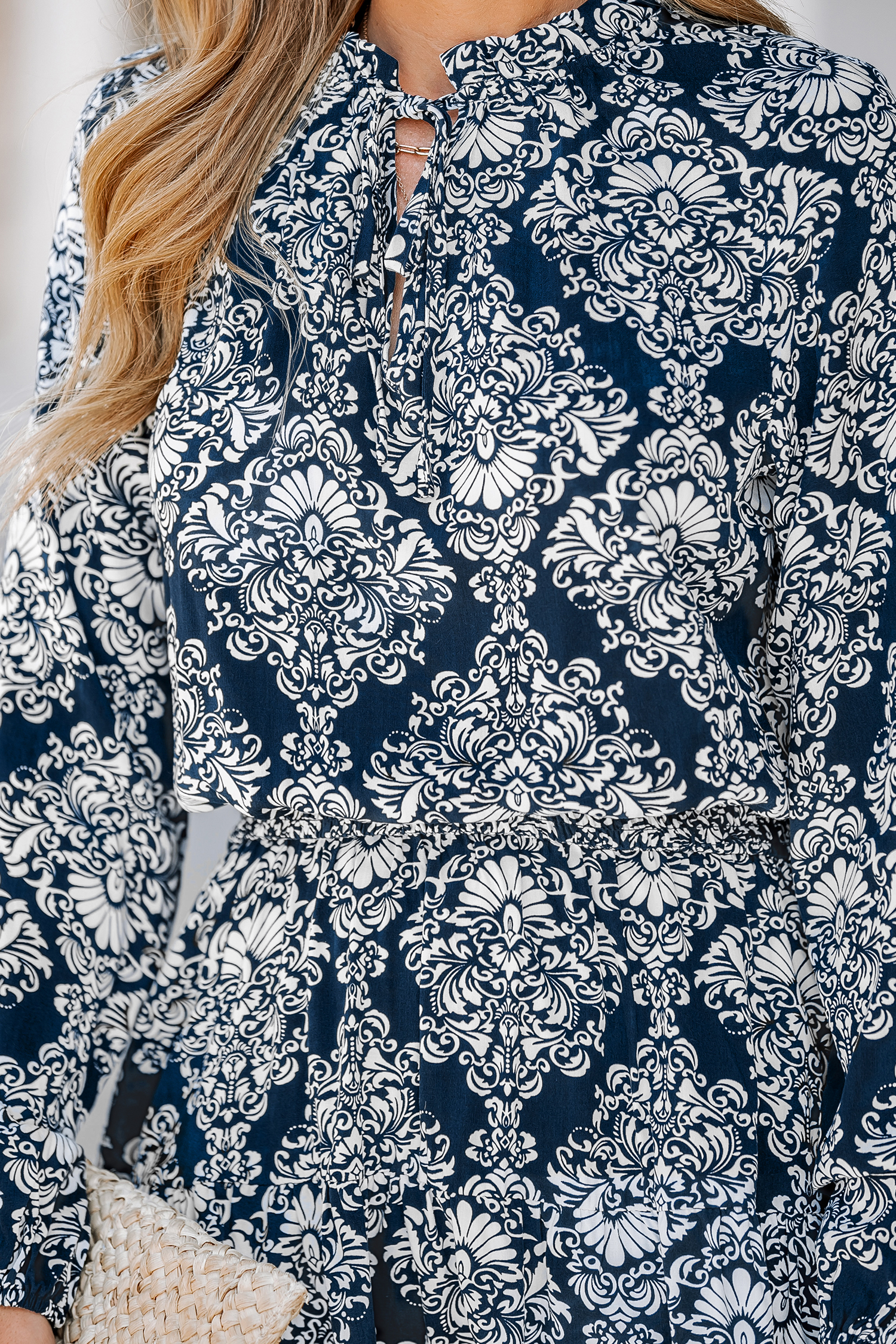 Ornate Print Smocked Mini A-line Dress