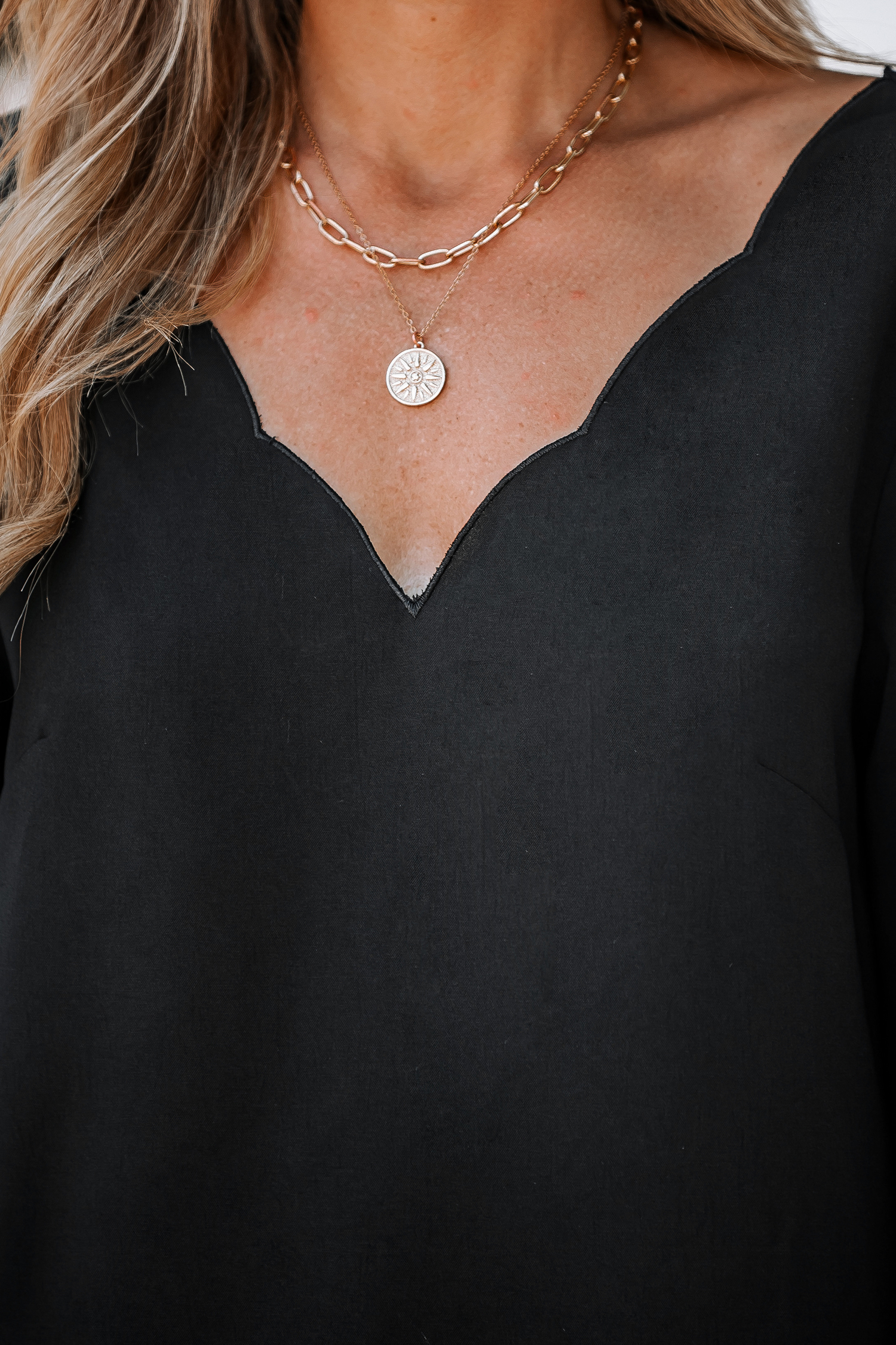 Shadow Scalloped V-Neck Top