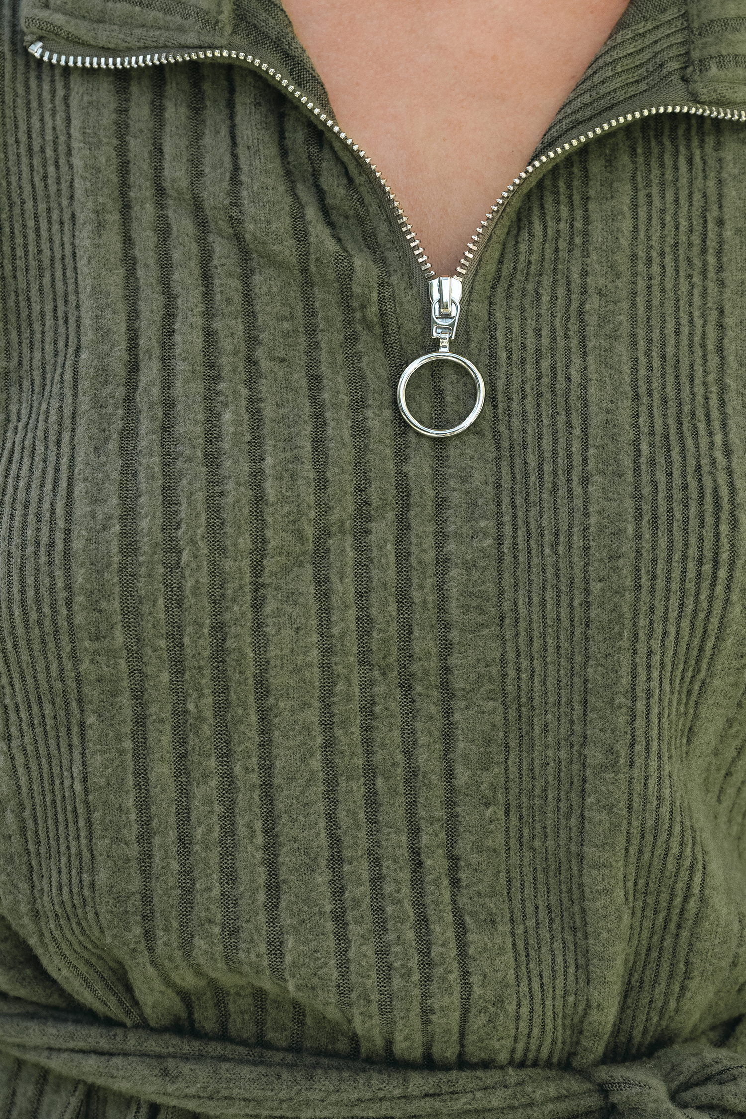 Belted Ribbed Pull-Zip Mini Dress