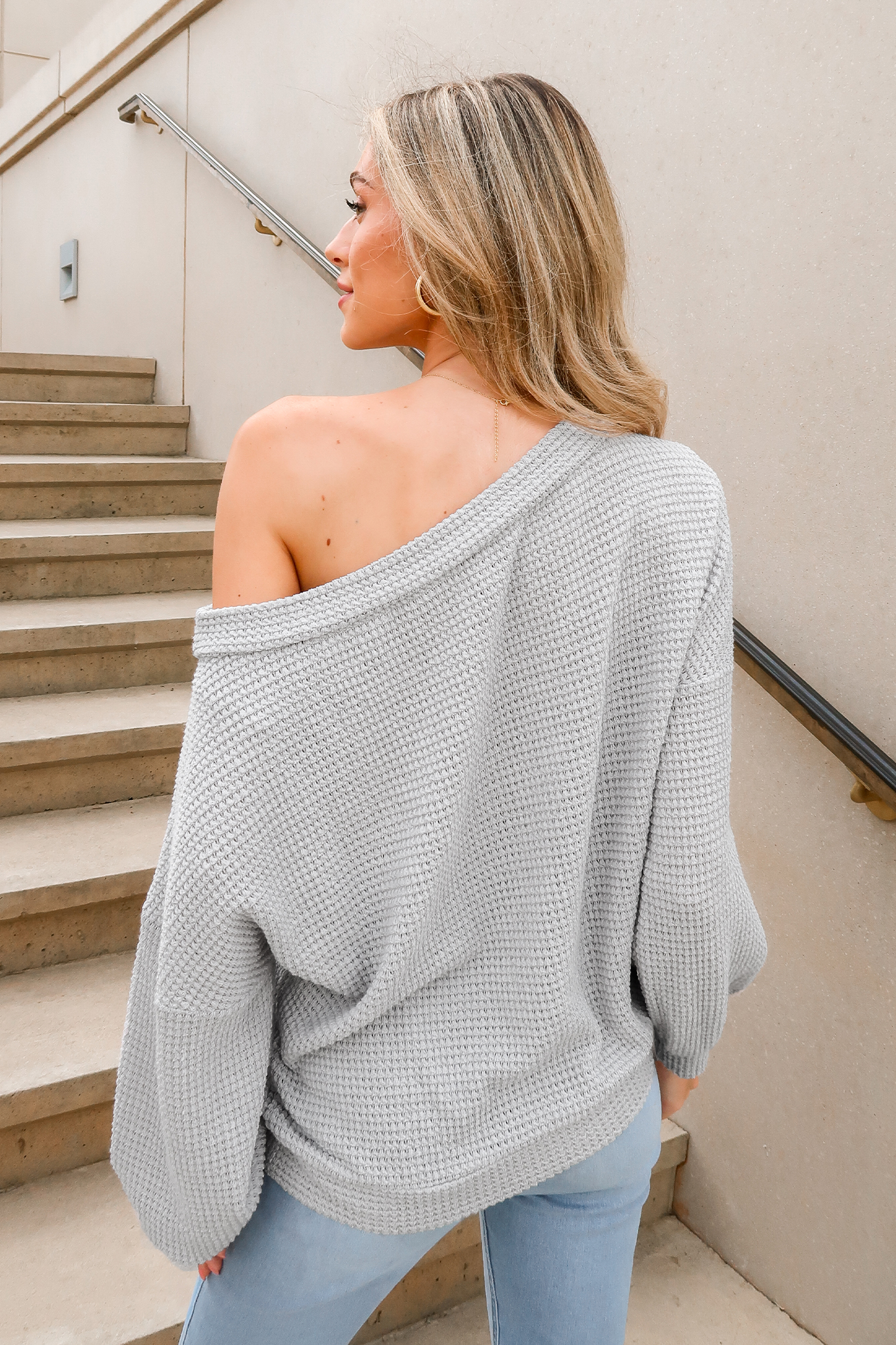 Gunsmoke Ribbed One-Shoulder Sweater