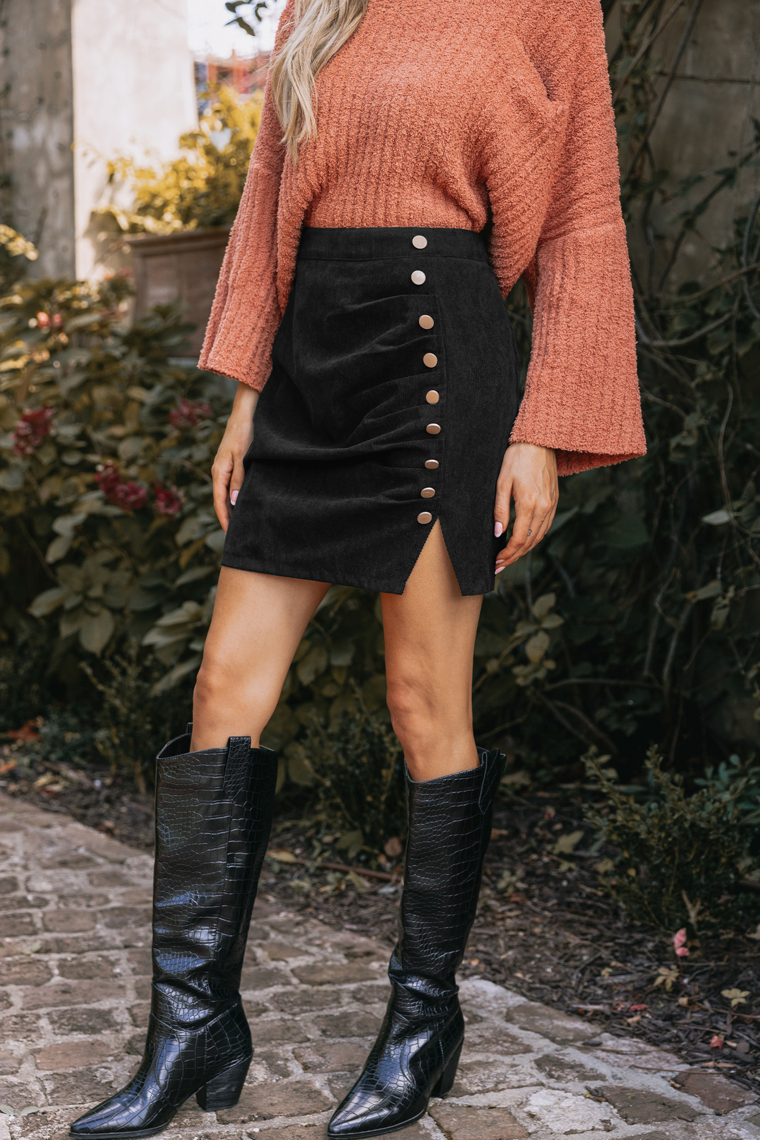 Onyx Button-Front Mini Skirt